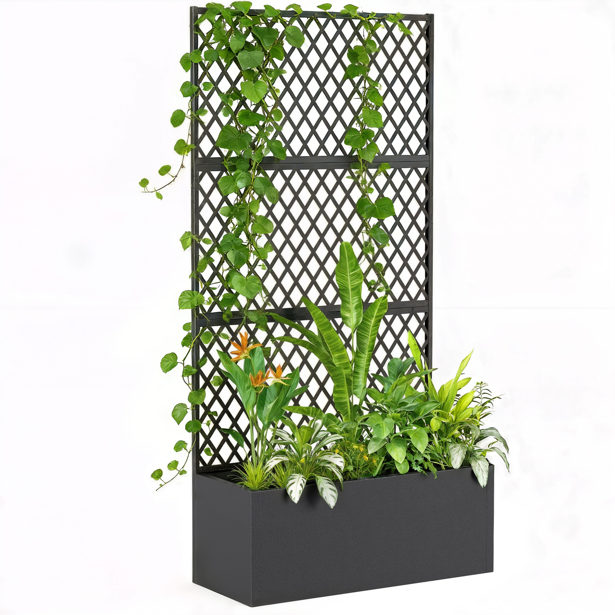Metal Planter Box with Trellis, Raised Garden Bed with Trellis, Diamond Lattice Privacy Planter for Climbing Plants (Drop Shipping Only, Not for Amazon)