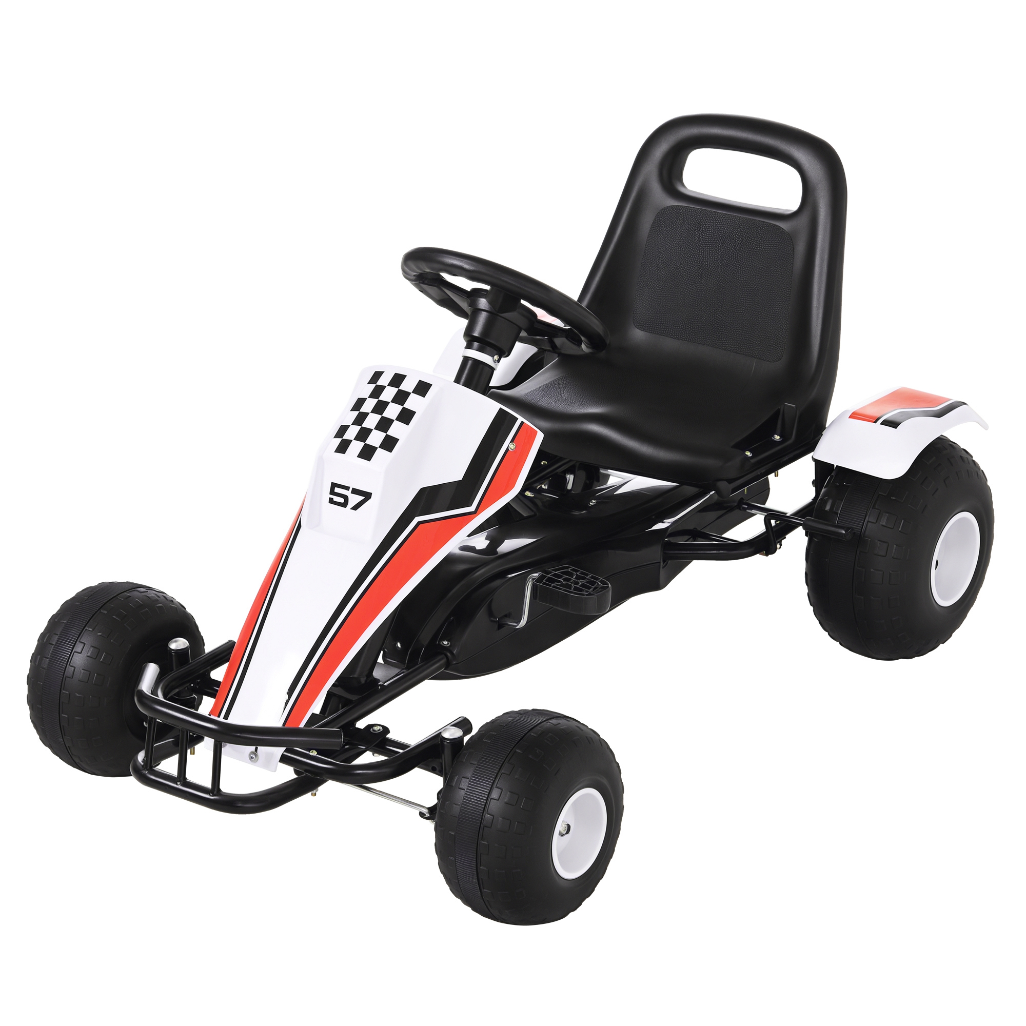 Pedal Go Kart Children Ride on Car Racing Style with Adjustable Seat, Plastic Wheels, Handbrake and Shift Lever, White (Drop Shipping Only, Not for Amazon)