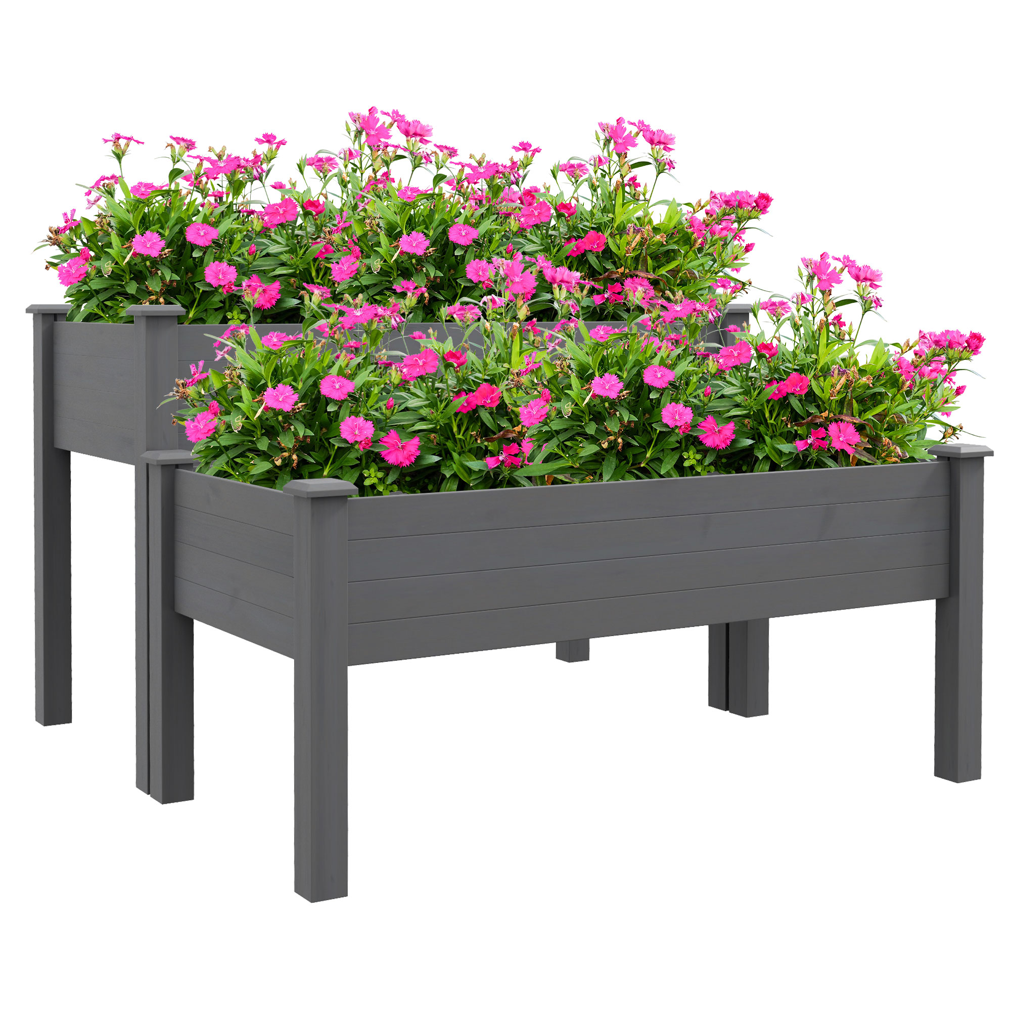 2 Tier Raised Garden Bed, Wooden Elevated Planter Box with Legs, Outdoor Plant Bed for Flowers Vegetables Herbs Gray (Drop Shipping Only, Not for Amazon)