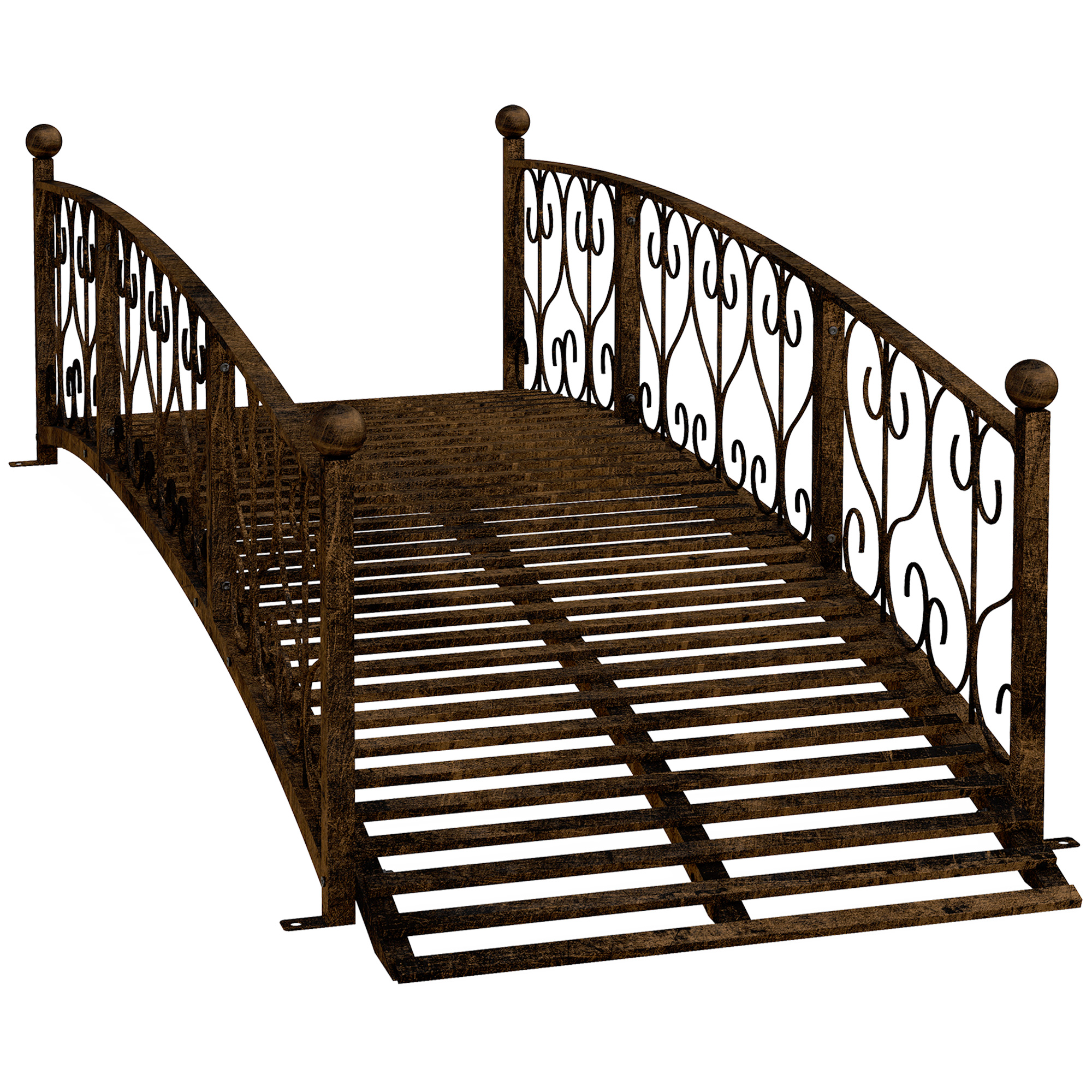 7' Metal Arch Garden Bridge Arc Footbridge with Side Railings Decorative Scrollwork, Bronze (Drop Shipping Only, Not for Amazon)