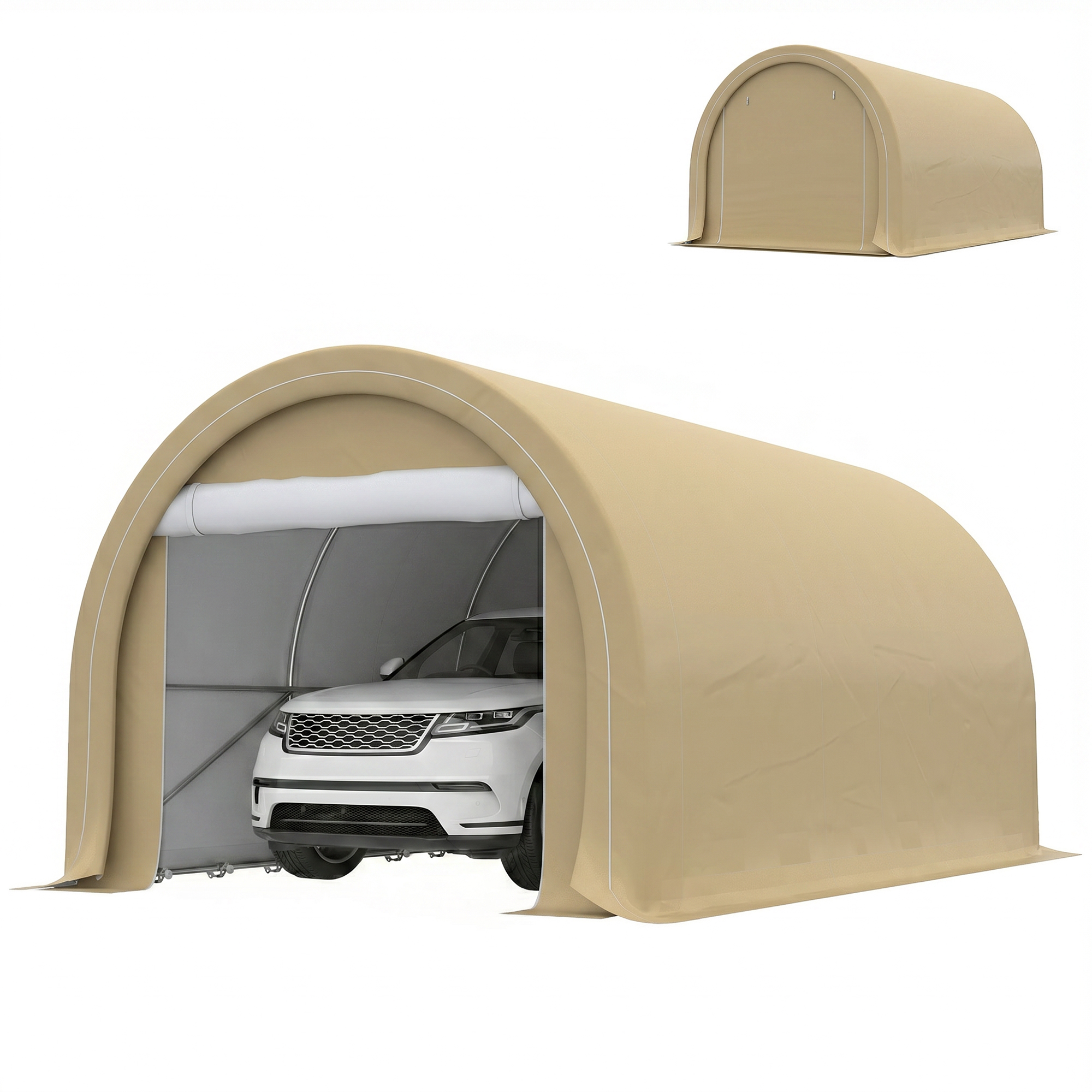 10' x 16' Carport, Heavy Duty Portable Garage Storage Tent with Large Zippered Door, Anti-UV PE Canopy Cover for Car, Truck, Boat, Motorcycle, Bike, Garden Tools, Outdoor Work, Beige (Drop Shipping Only, Not for Amazon)