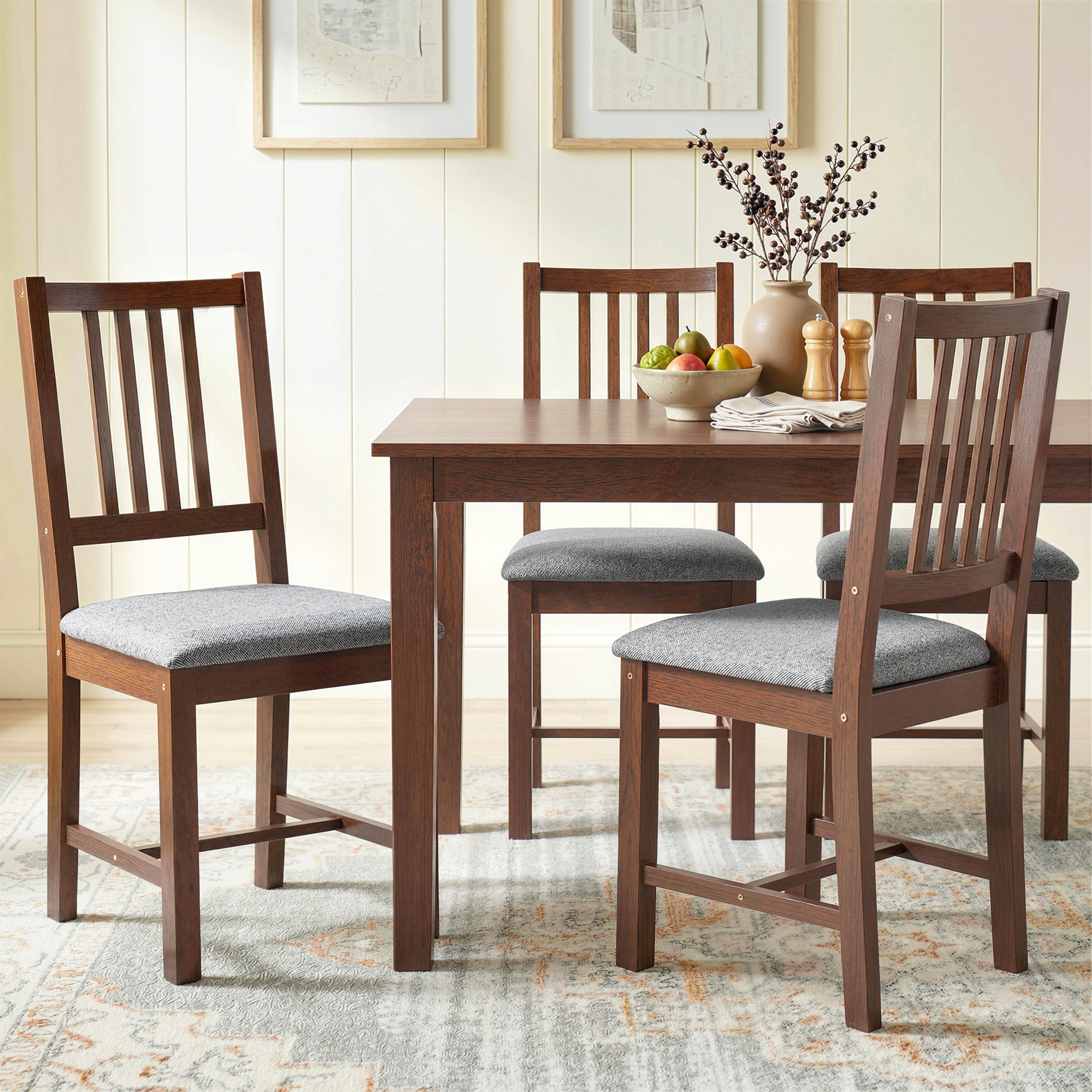 Set of 4 Dining Chairs, Upholstered Dining Room Chairs with Rubberwood Legs for Kitchen, Farmhouse Walnut (Drop Shipping Only, Not for Amazon)