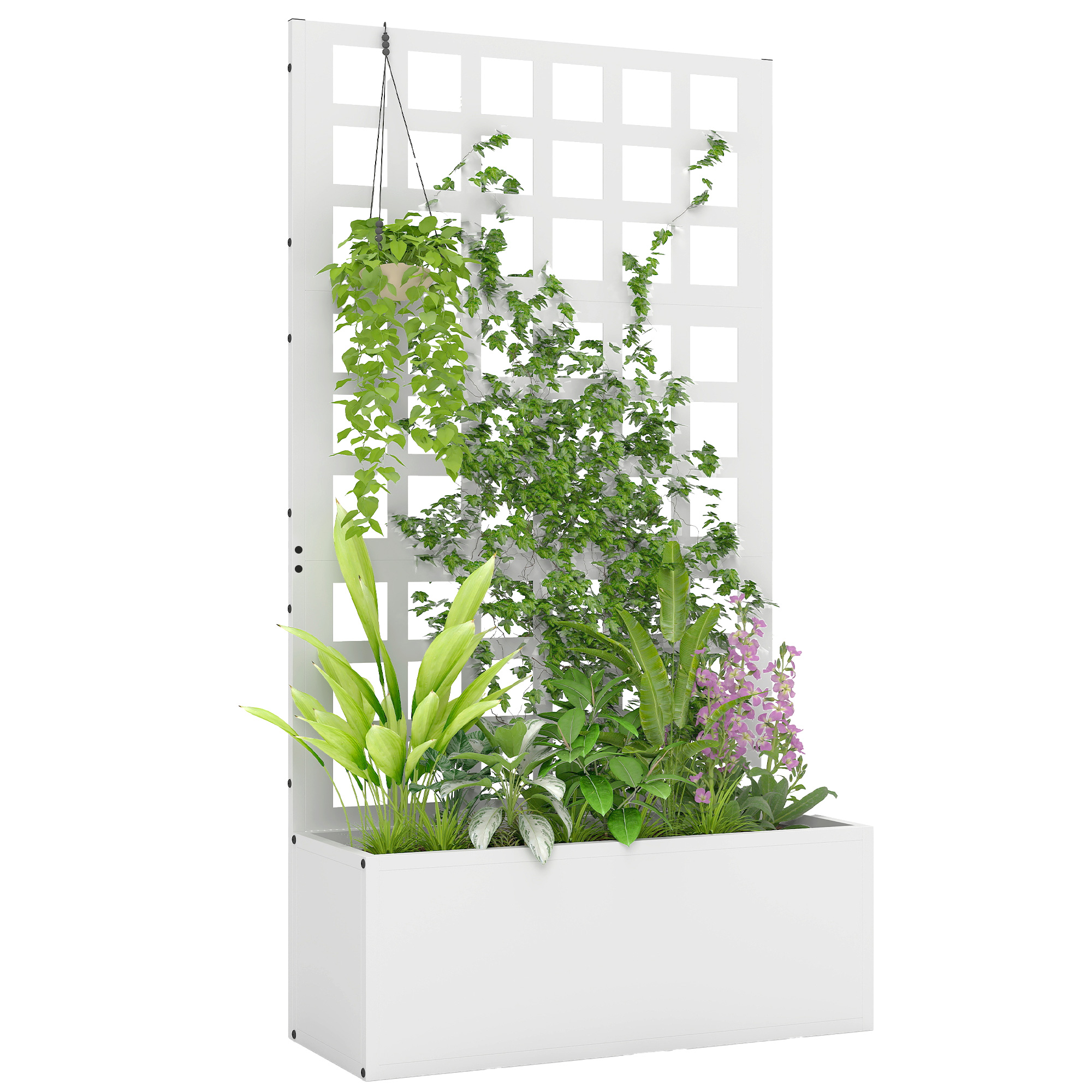 Galvanized Raised Garden Bed Planter Box with Trellis for Climbing Plants, Vegetable, Vines, 24