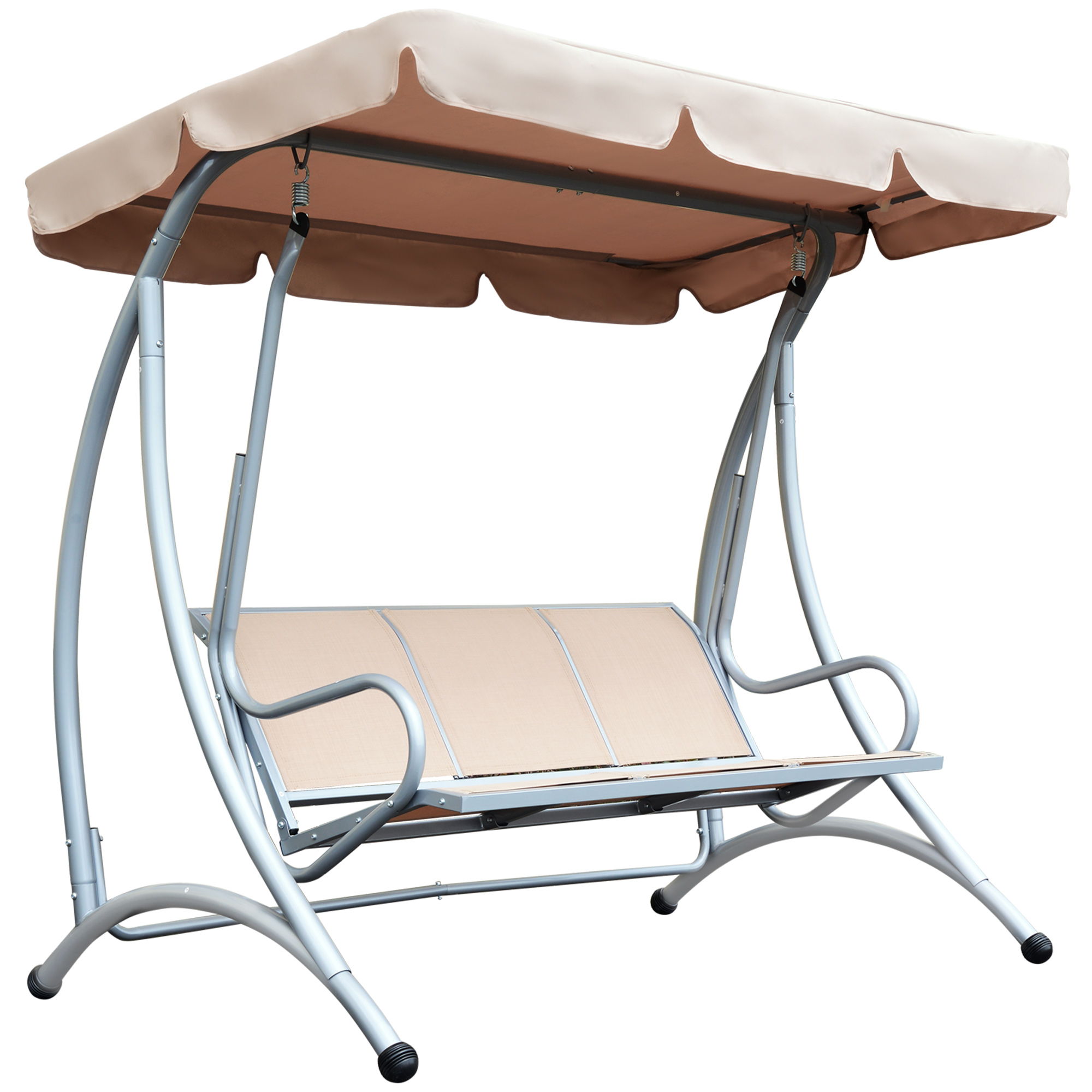 3 Seater Garden Swing Seat Bench Steel Swing Chair with Adjustable Canopy for Outdoor Patio Porch - Beige (Drop Shipping Only, Not for Amazon)