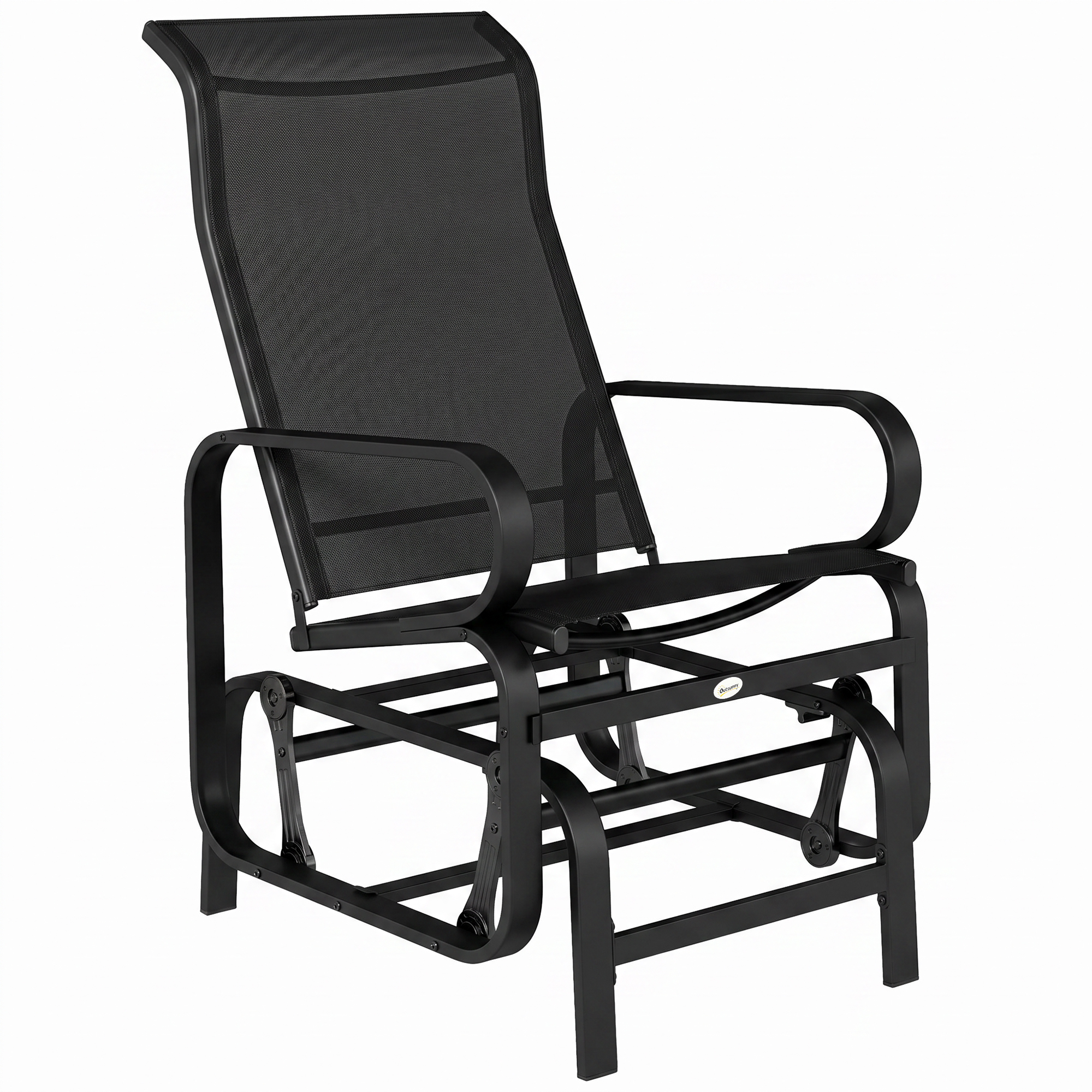 Outdoor Gliding Rocking Chair with Sturdy Metal Frame Garden Comfortable Swing Chair, Black (Drop Shipping Only, Not for Amazon)