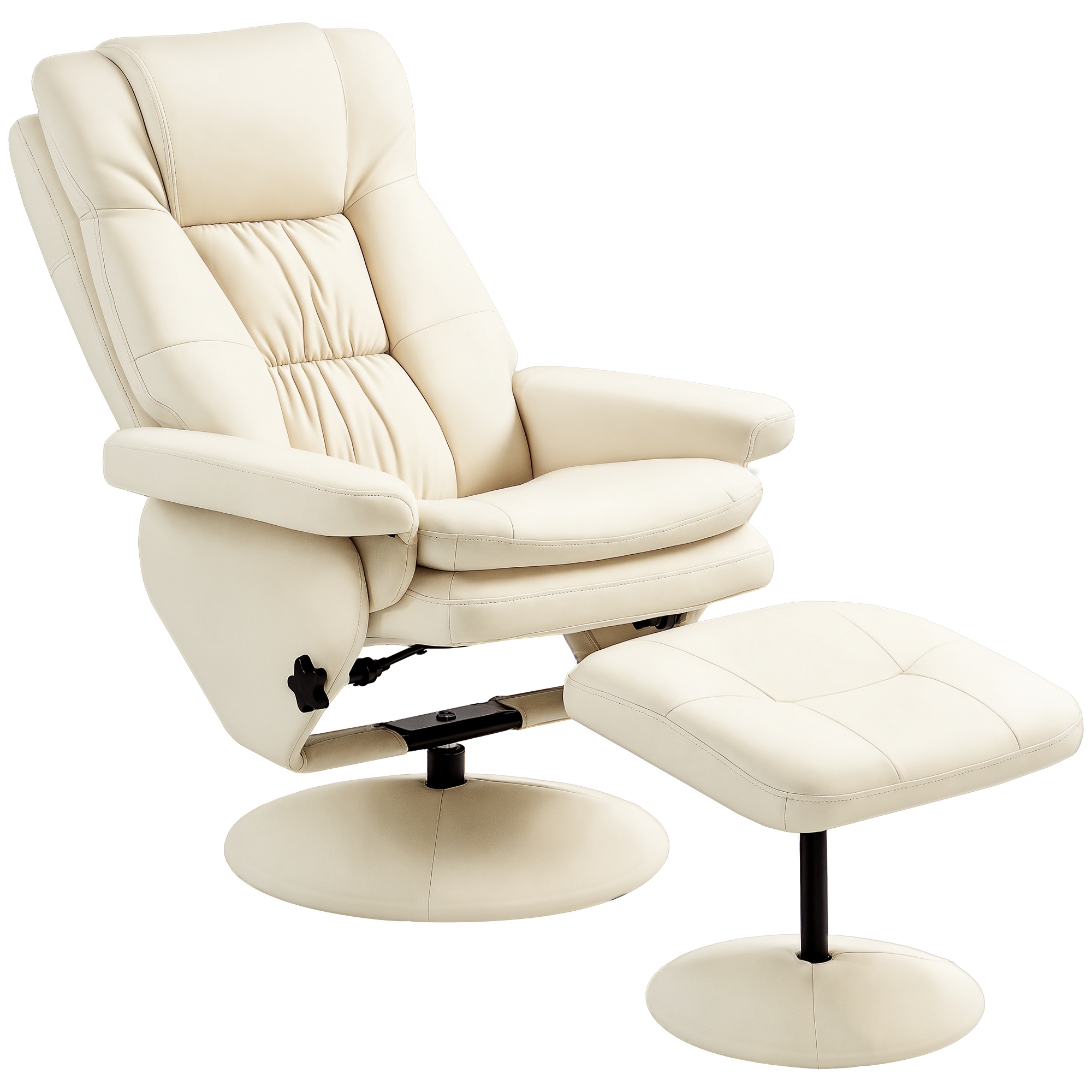 PU Leather Recliner Chair with Ottoman, Swivel Recliner and Ottoman with Round Wrapped Base for Living Room, Cream White (Drop Shipping Only, Not for Amazon)