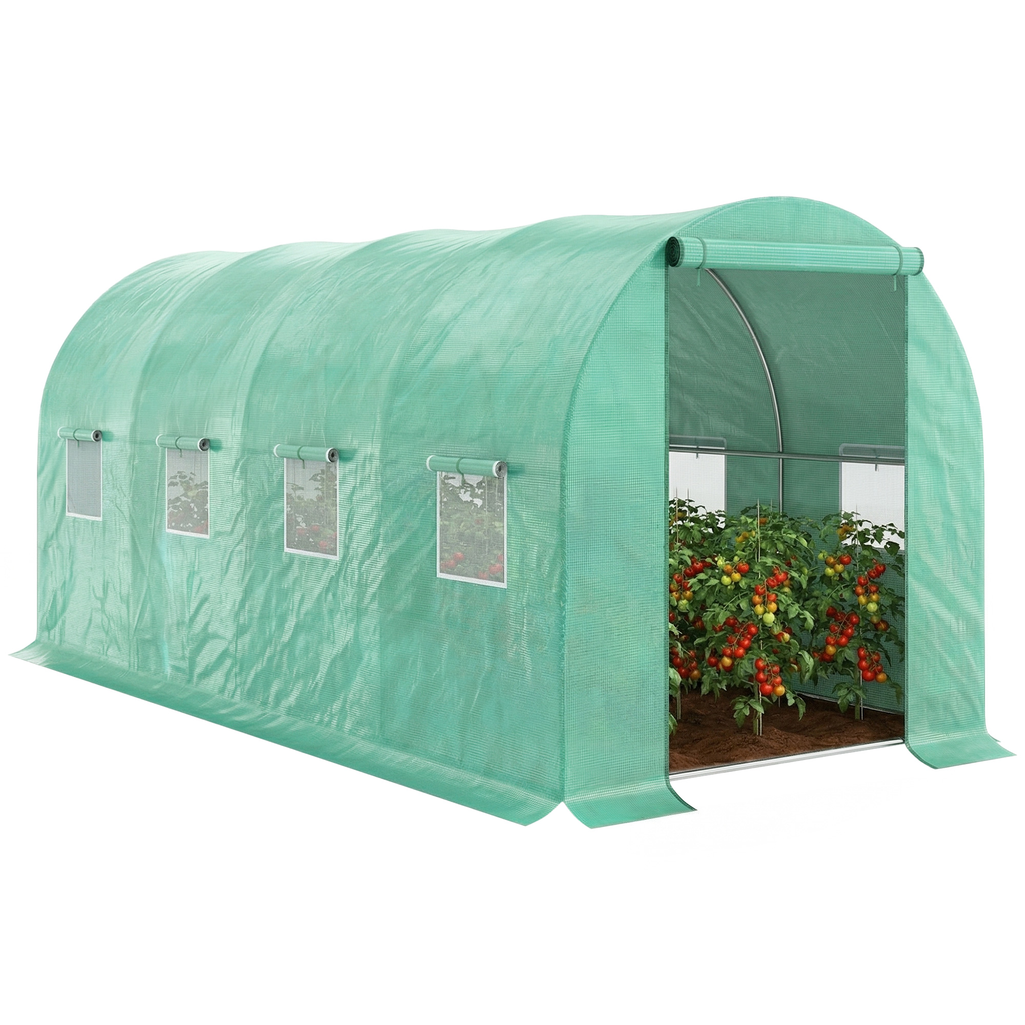 15' x 7' x 6.5' Walk-in Tunnel Hoop Greenhouse, Green House for Outside with PE Cover, Steel Frame, Roll-Up Zipper Door & Windows for Flowers, Vegetables, Tropical Plants, Green (Drop Shipping Only, Not for Amazon)