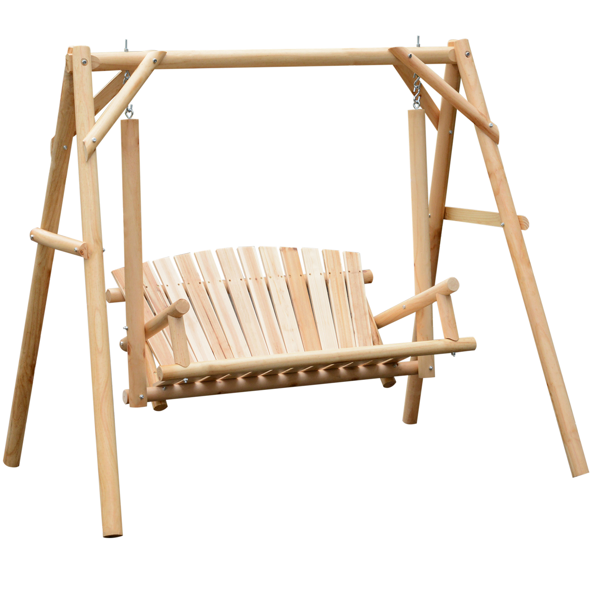 6.5' Outdoor Rustic Loveseat 2 Person Freestanding Solid Wood Natural Log Garden Swing (Drop Shipping Only, Not for Amazon)