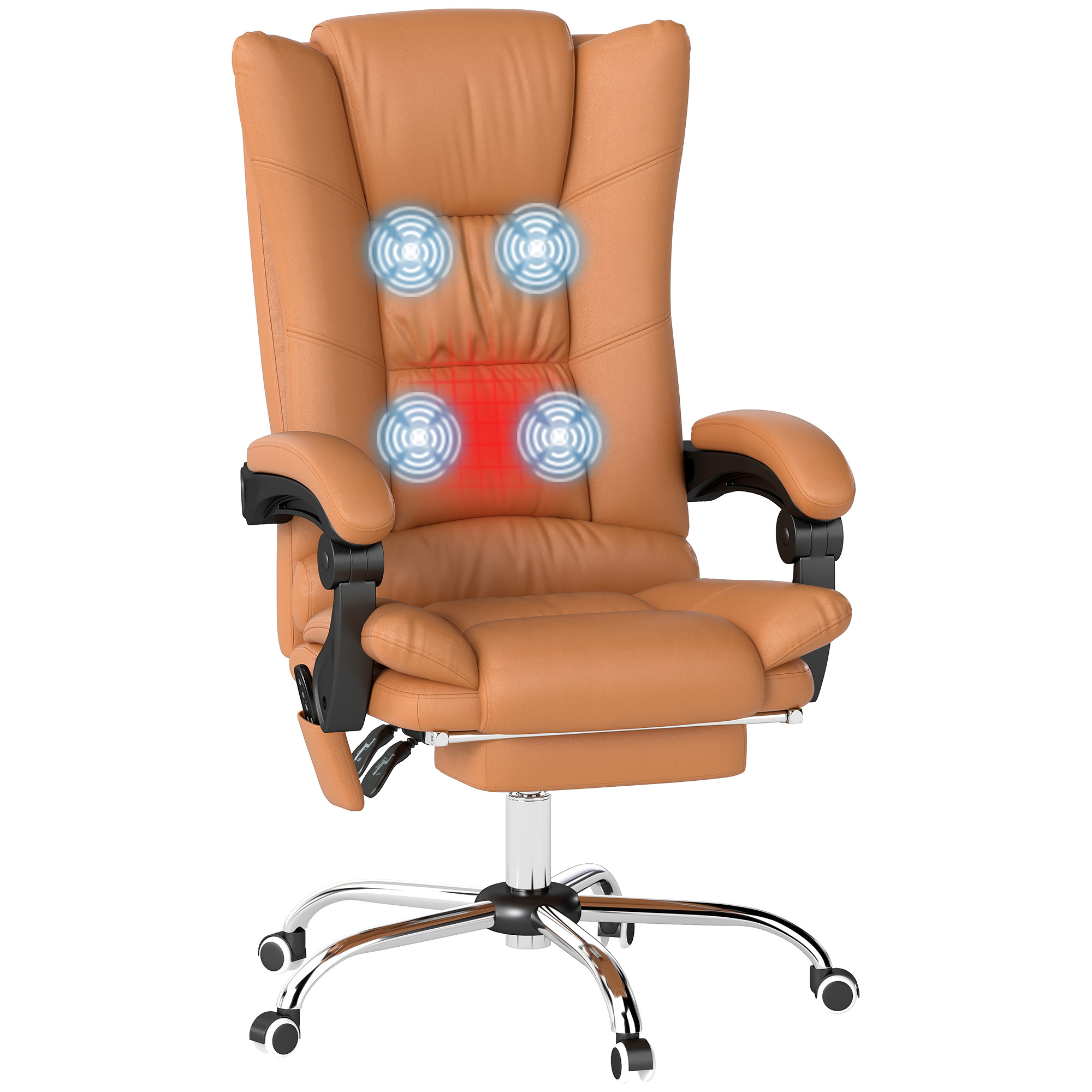 PU Leather Executive Massage Office Chair with 4 Vibration, Reclining w/ Adjustable Height, Swivel Wheels, Light Brown (Drop Shipping Only, Not for Amazon)