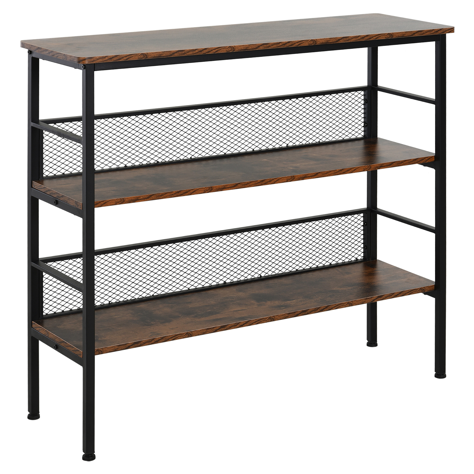 3-Tier Console Table Industrial Style Storage Metal Wooden Shelf with a Robust Multi-Functional Design & Adjustable Feet, Black (Drop Shipping Only, Not for Amazon)