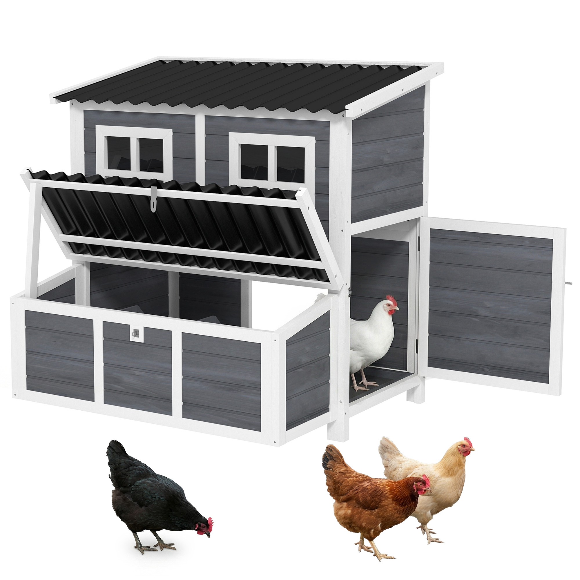 Wooden Chicken Coop with Nesting Box, Slide-Out Tray, Perches, for 2-4 Chickens, 100 x 86 x 100cm (Drop Shipping Only, Not for Amazon)