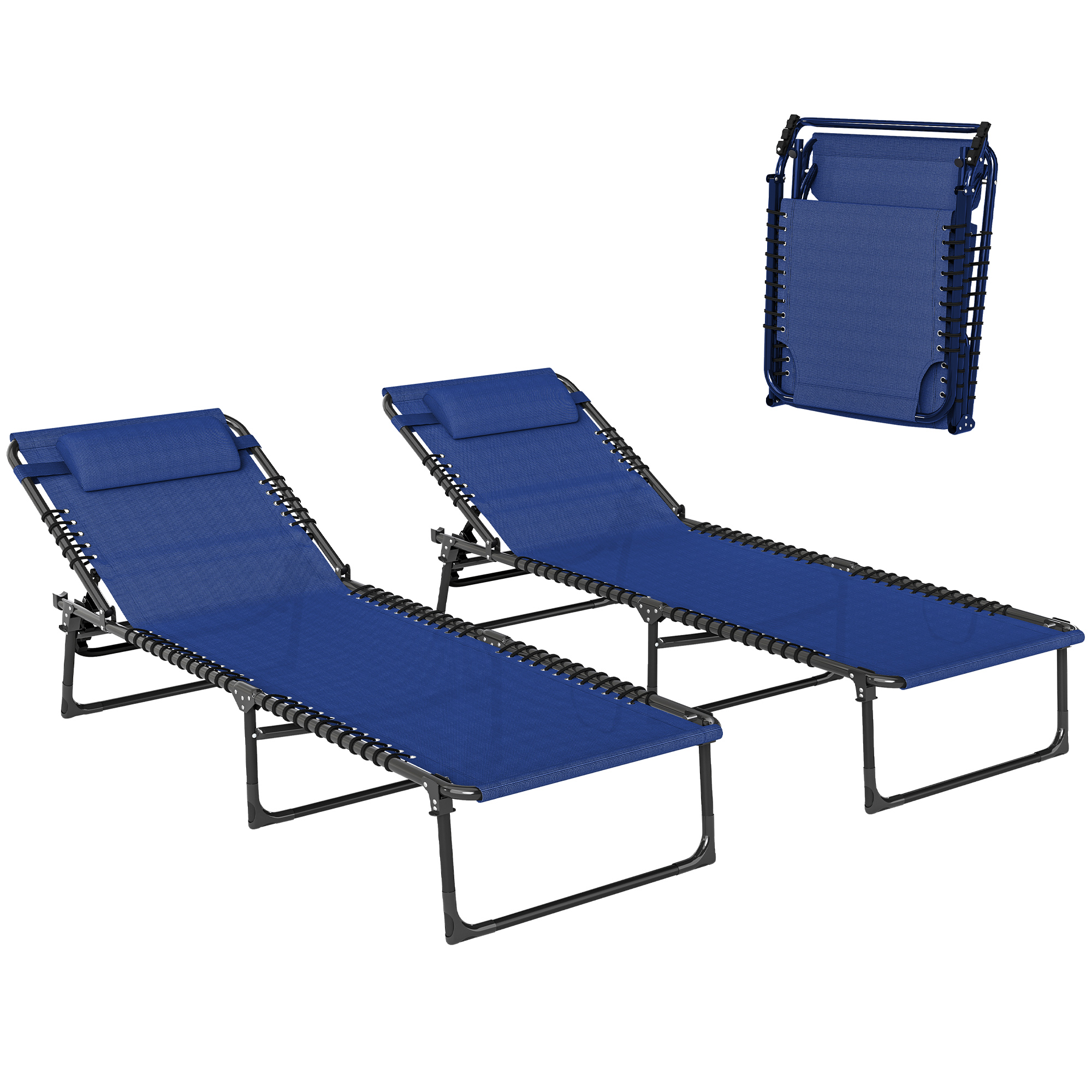 Set of Two Folding Sun Loungers, with Four-Position Backs - Cream (Drop Shipping Only, Not for Amazon)