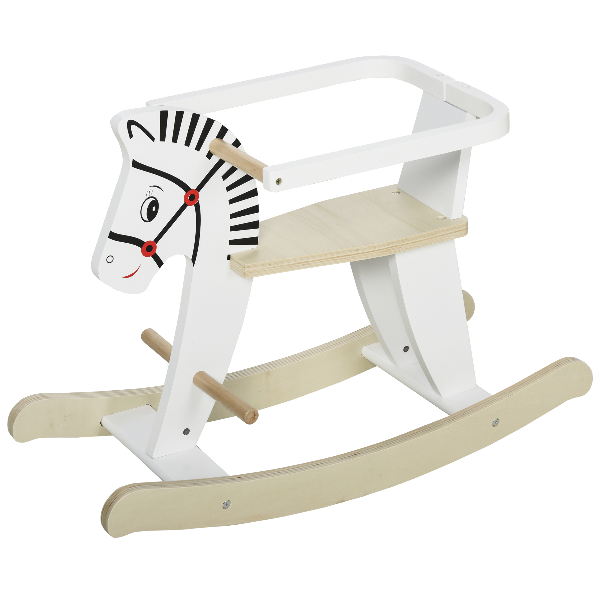 Kids Wooden Rocking Horse Ride On Toy w/ Safety Guardrail Handlebar Foot Bar Traditional Rocker Furniture 3 - 6 Years White (Drop Shipping Only, Not for Amazon)