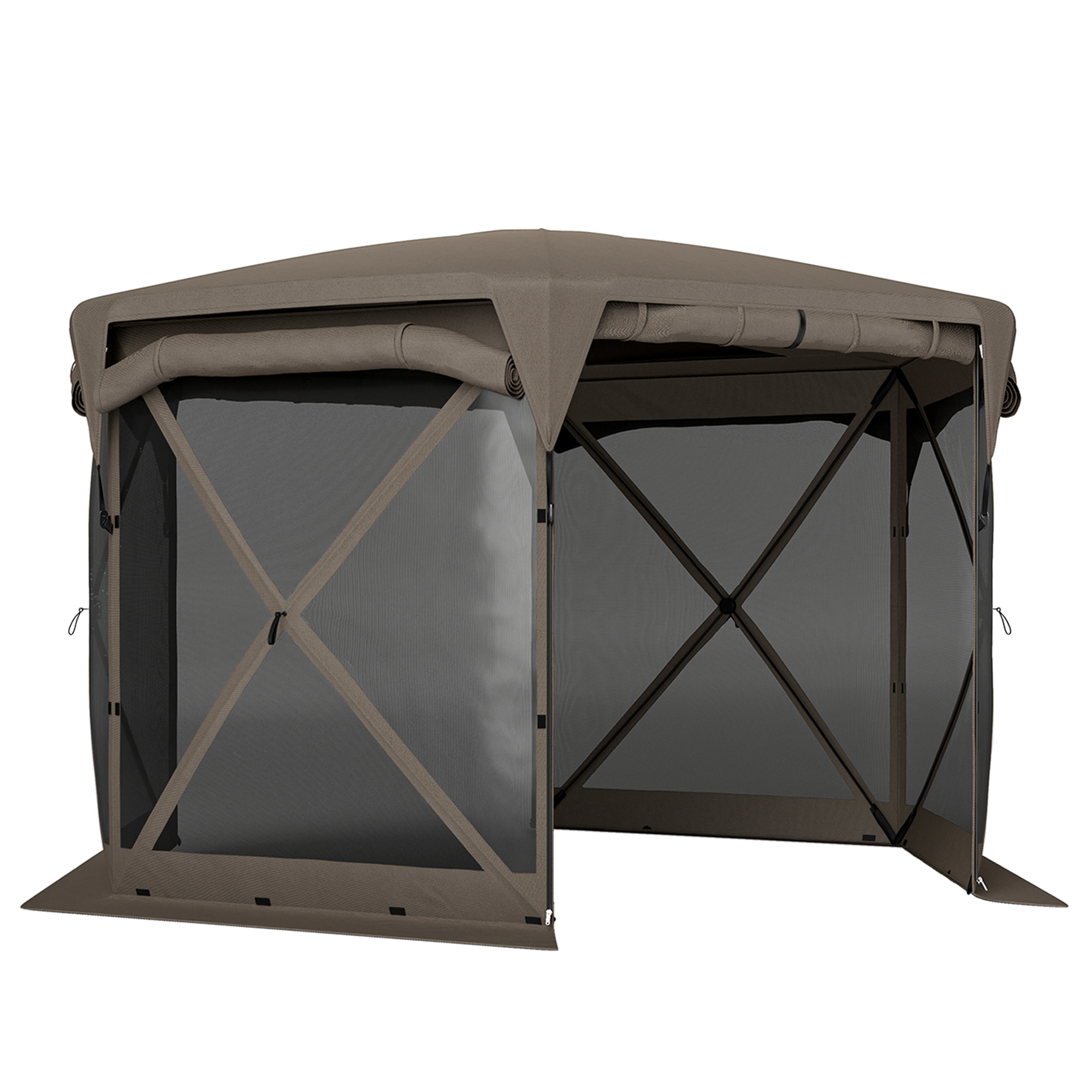 11 x 11ft Pop Up Gazebo Screen Tent with Removable Roof Cover, Roll-up Wind Panels for Camping, Backyard, Dark Gray (Drop Shipping Only, Not for Amazon)