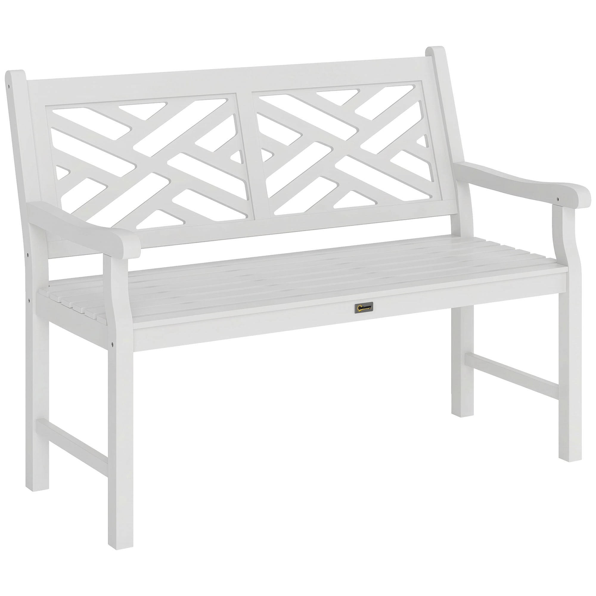 Outdoor Garden Bench, Wooden Frame Patio Bench with Geometric Pattern, 43.25 Inch Weatherproof 2-Person Love Seat for Garden, Lawn, Porch, Yard, Work Entryway, Black (Drop Shipping Only, Not for Amazon)