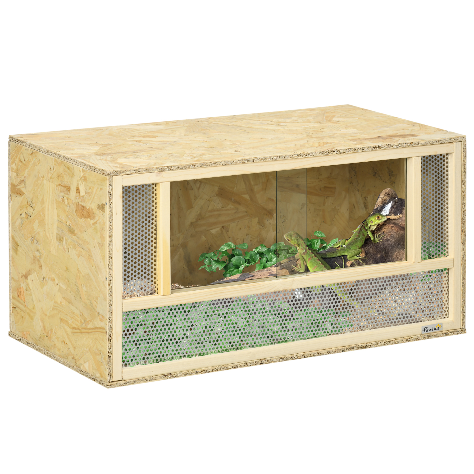 Wooden Reptile Terrarium with Sliding Door for Chameleon, Lizard, Snake, Frog, Turtle, 31.5