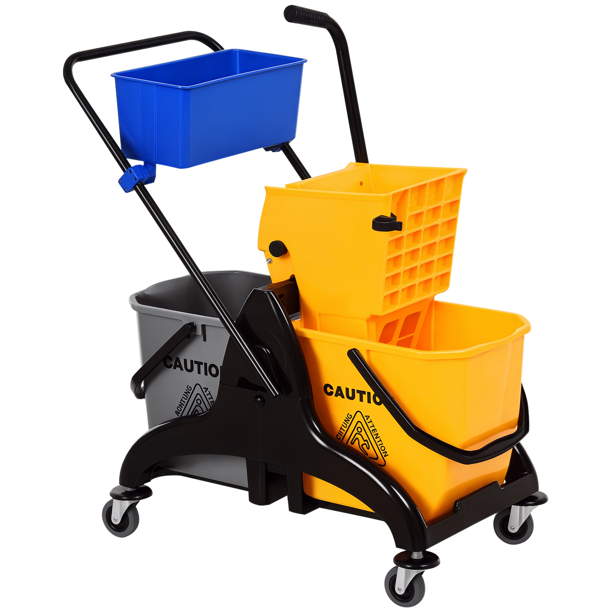 2 x 6.9 Gallon Mop Water Bucket Wringer Cart with Easy to Use Side Press Wringer, Smooth Wheels, Mop-Handle Holder (Drop Shipping Only, Not for Amazon)