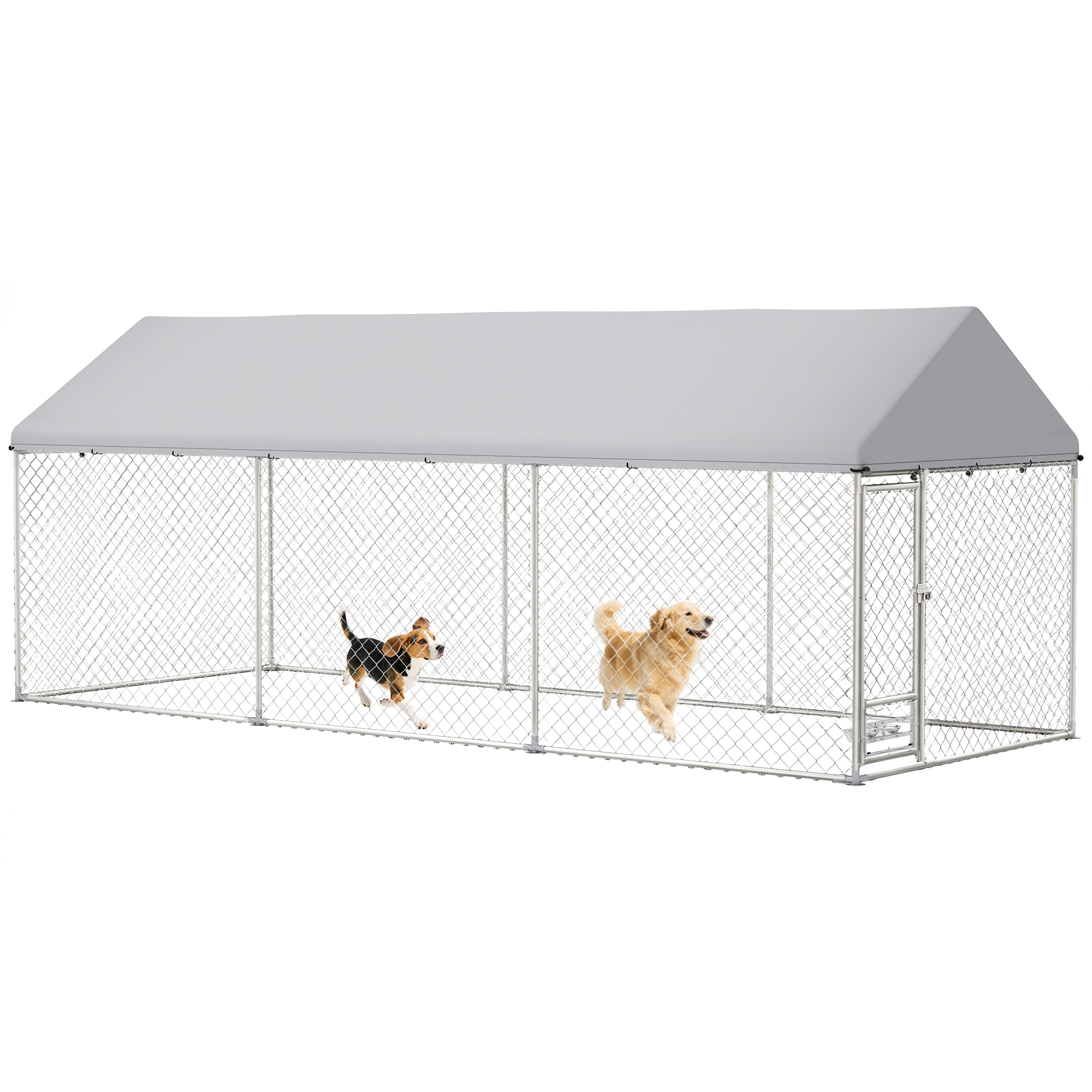 Outdoor Dog Kennel w/ Adjustable & Rotatable Bowl Rack, Waterproof UV-Resistant Cover, Secure Lock, 19.7' x 7.5' x 7.5' (Drop Shipping Only, Not for Amazon)