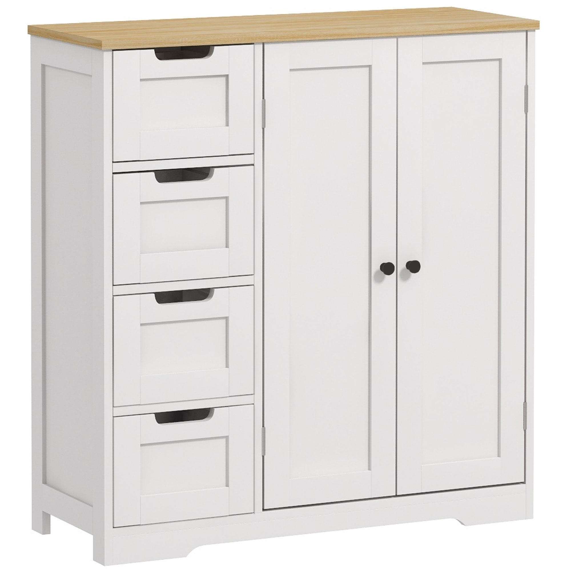 Freestanding Bathroom Floor Cabinet, Modern Bathroom Cabinet with Adjustable Shelf, 4 Drawers and 2 Doors, White (Drop Shipping Only, Not for Amazon)
