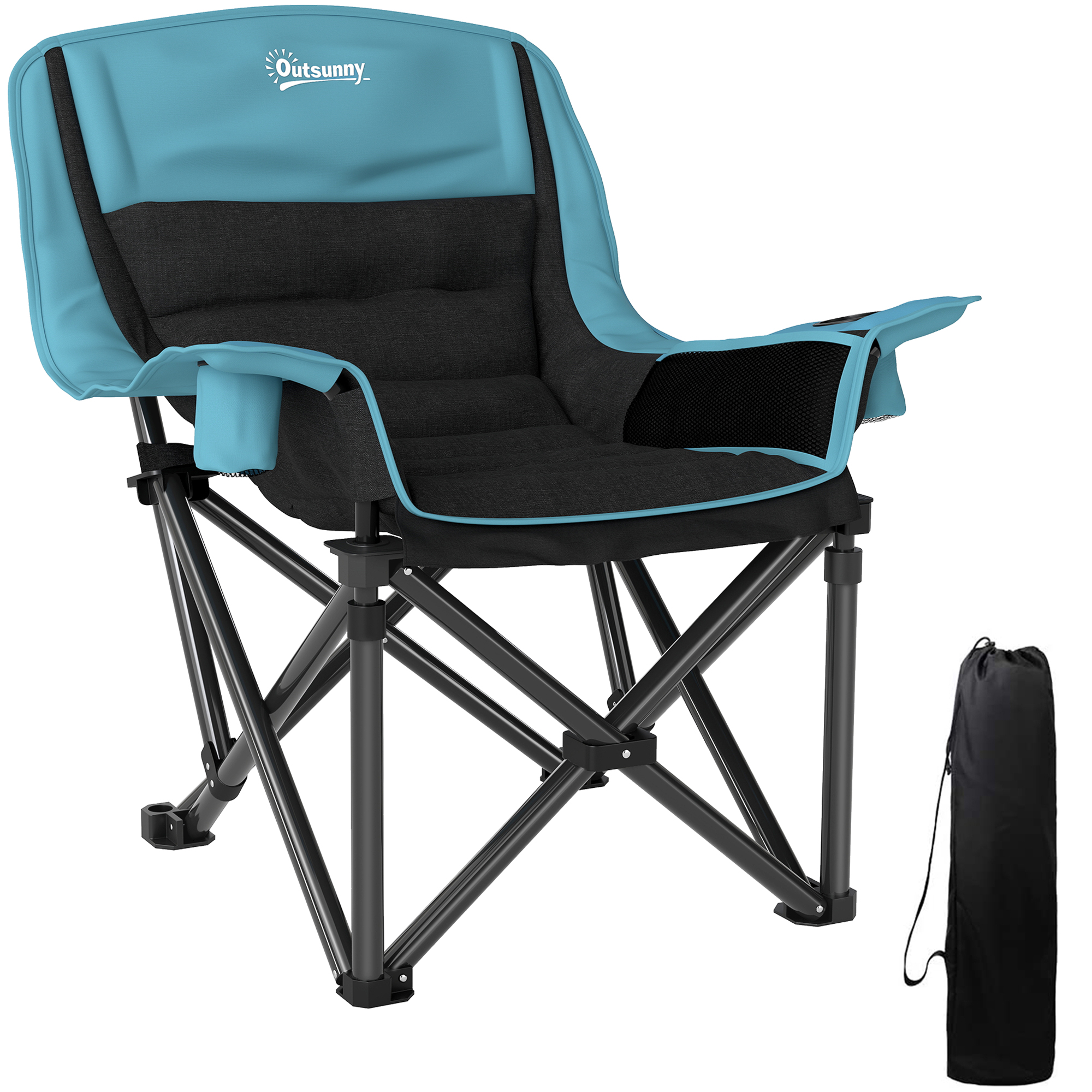 Camping Chair for Adults, Portable Folding Camping Chair w/ Side Pockets, Cup Holders, Carry Bag, Green and Black (Drop Shipping Only, Not for Amazon)