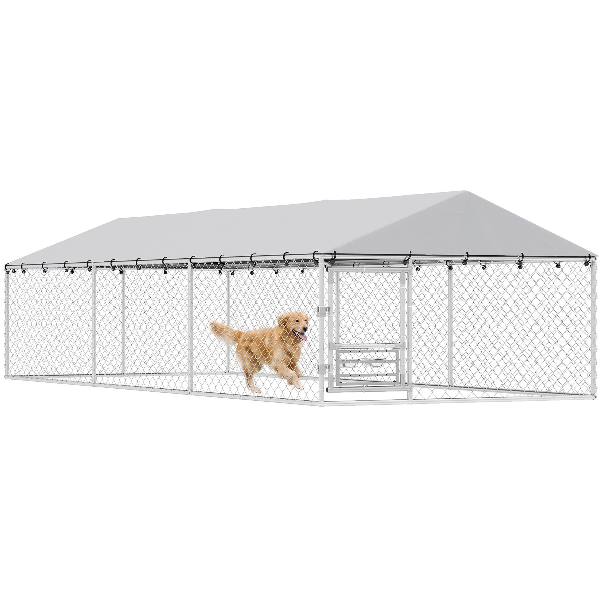 Dog Kennel Outdoor Dog Run Waterproof UV-Resist Cover Lockable Door Adjustable Bowls 20 x 7.5 x 5ft (Drop Shipping Only, Not for Amazon)