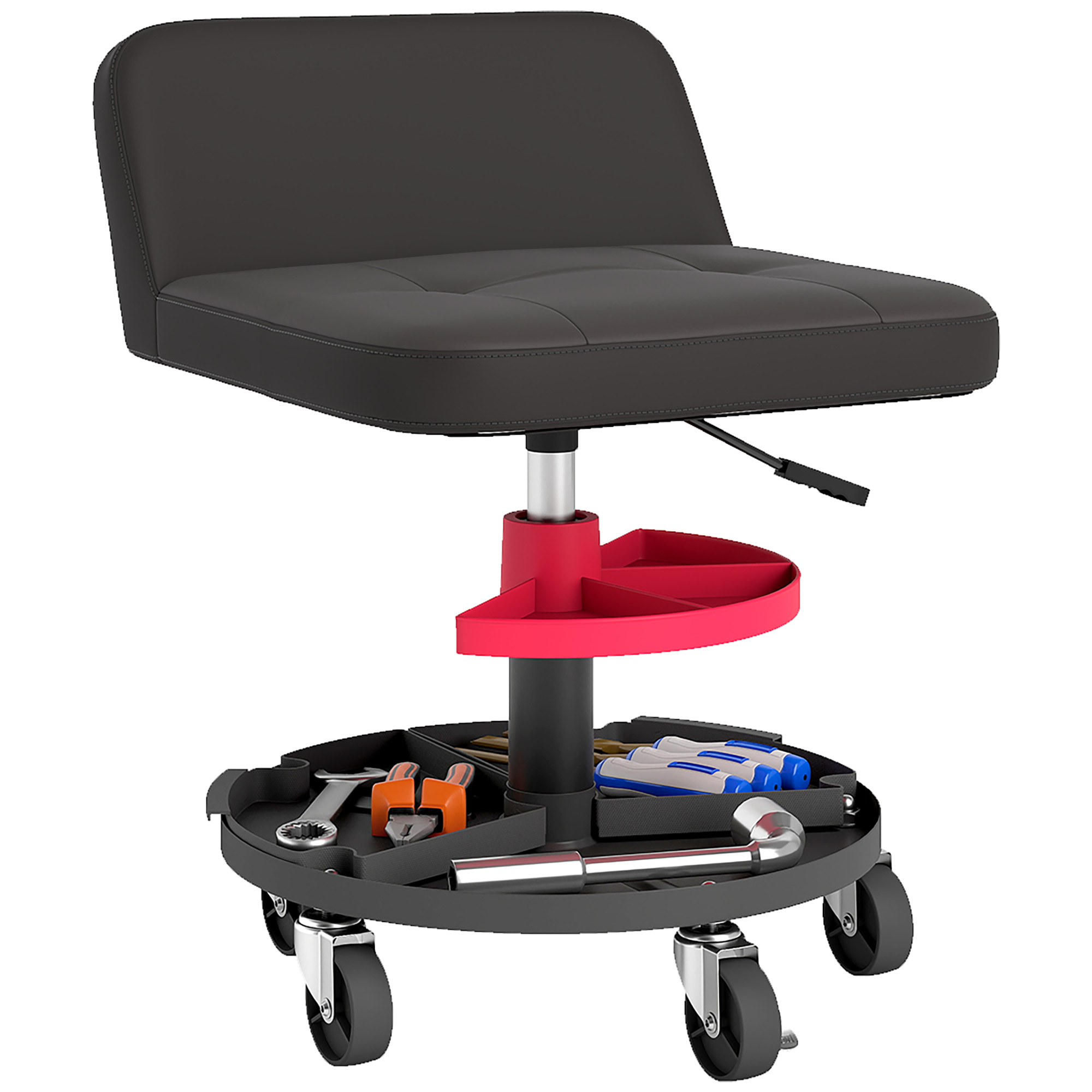 Rolling Creeper Garage Stool, 300 LBS Capacity Mechanic Stool with 360° Wheels, Tool Tray, Adjustable Height, Black (Drop Shipping Only, Not for Amazon)