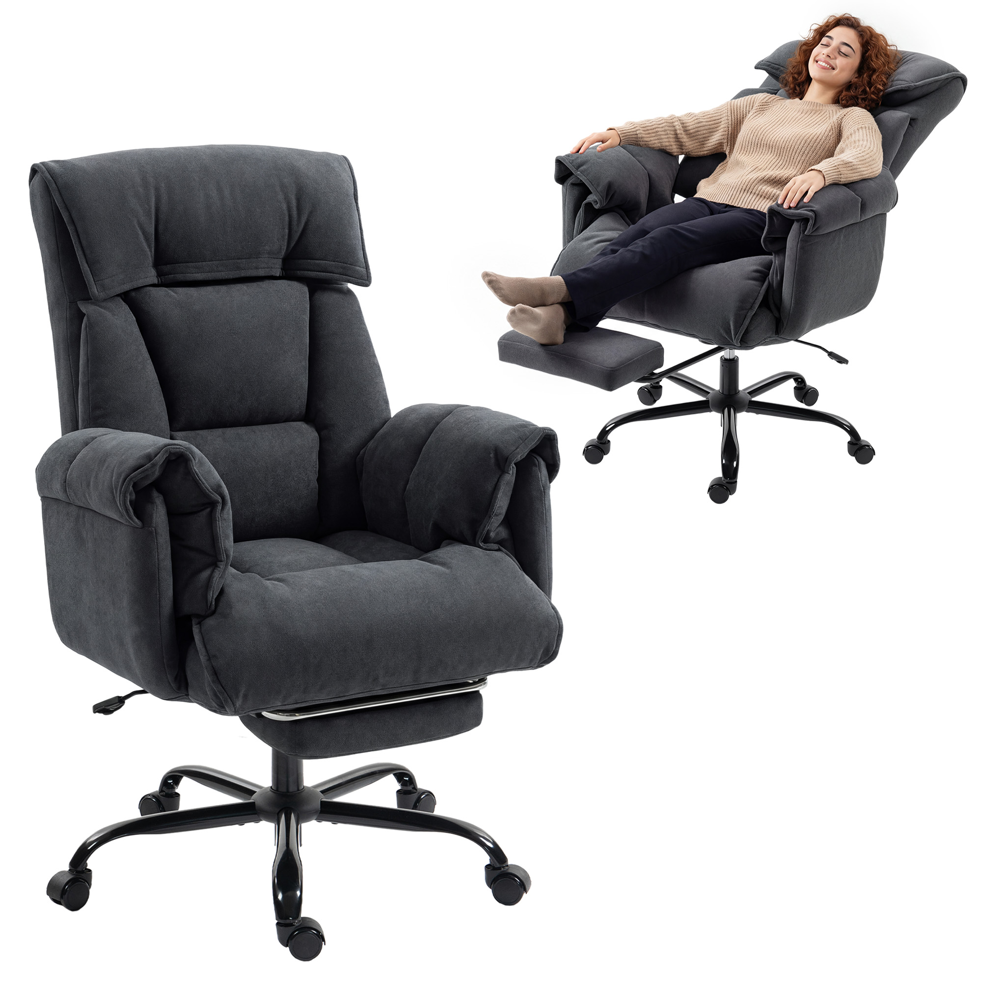 High Back Office Chair, Reclining Desk Chair with Footrest, High Resilience Foam, Rolling Wheels, Cream White (Drop Shipping Only, Not for Amazon)