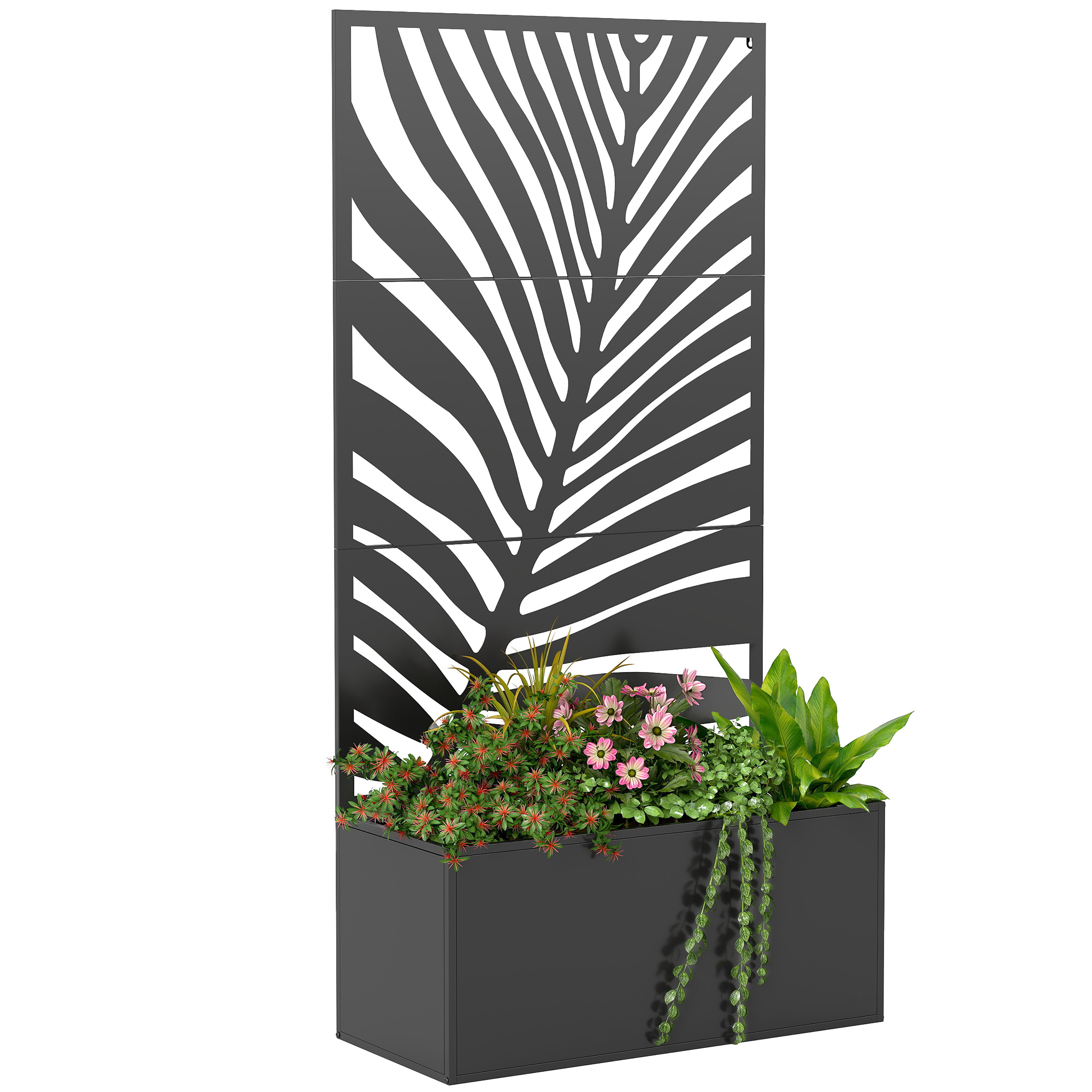 Metal Planter Box with Trellis, Raised Garden Bed with Trellis Large Leaf Cut-Out Privacy Screen for Climbing Plants (Drop Shipping Only, Not for Amazon)
