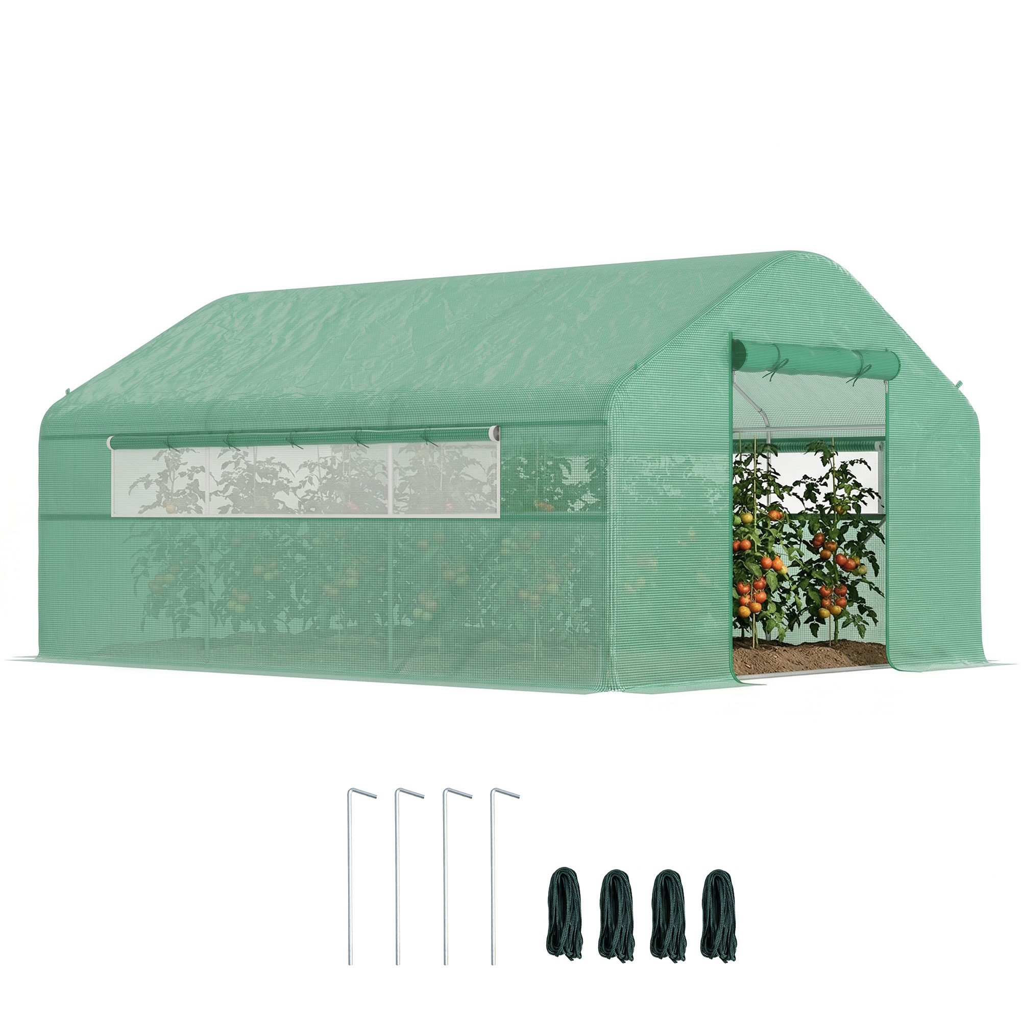 13' x 10' x 6.5' Tunnel Greenhouse Hoop House with Upgraded Galvanized Steel Frame and Large Windows, Green (Drop Shipping Only, Not for Amazon)