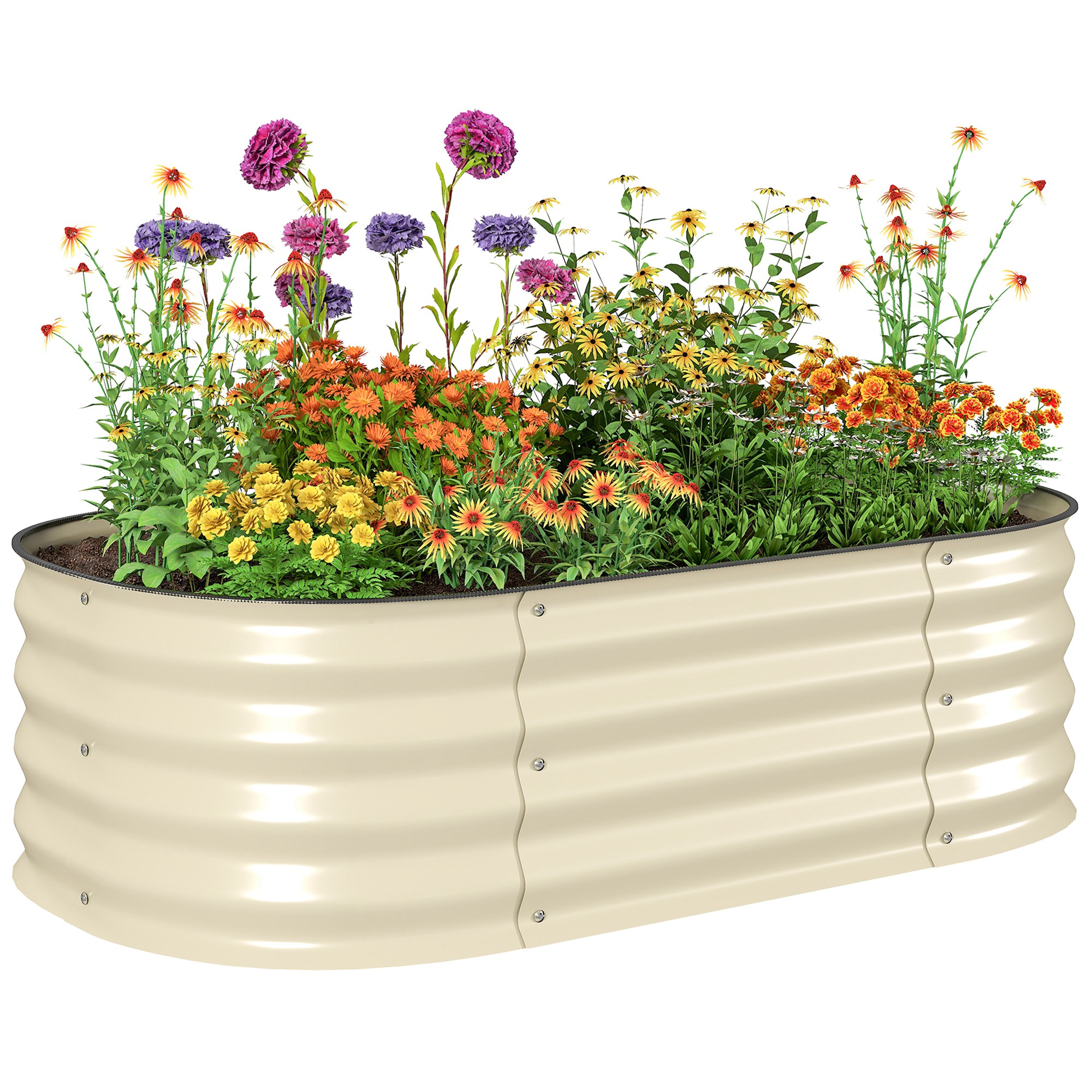 3.4' x 2' x 1' Galvanized Raised Garden Bed Kit, Metal Planter Box with Safety Edging, Cream (Drop Shipping Only, Not for Amazon)