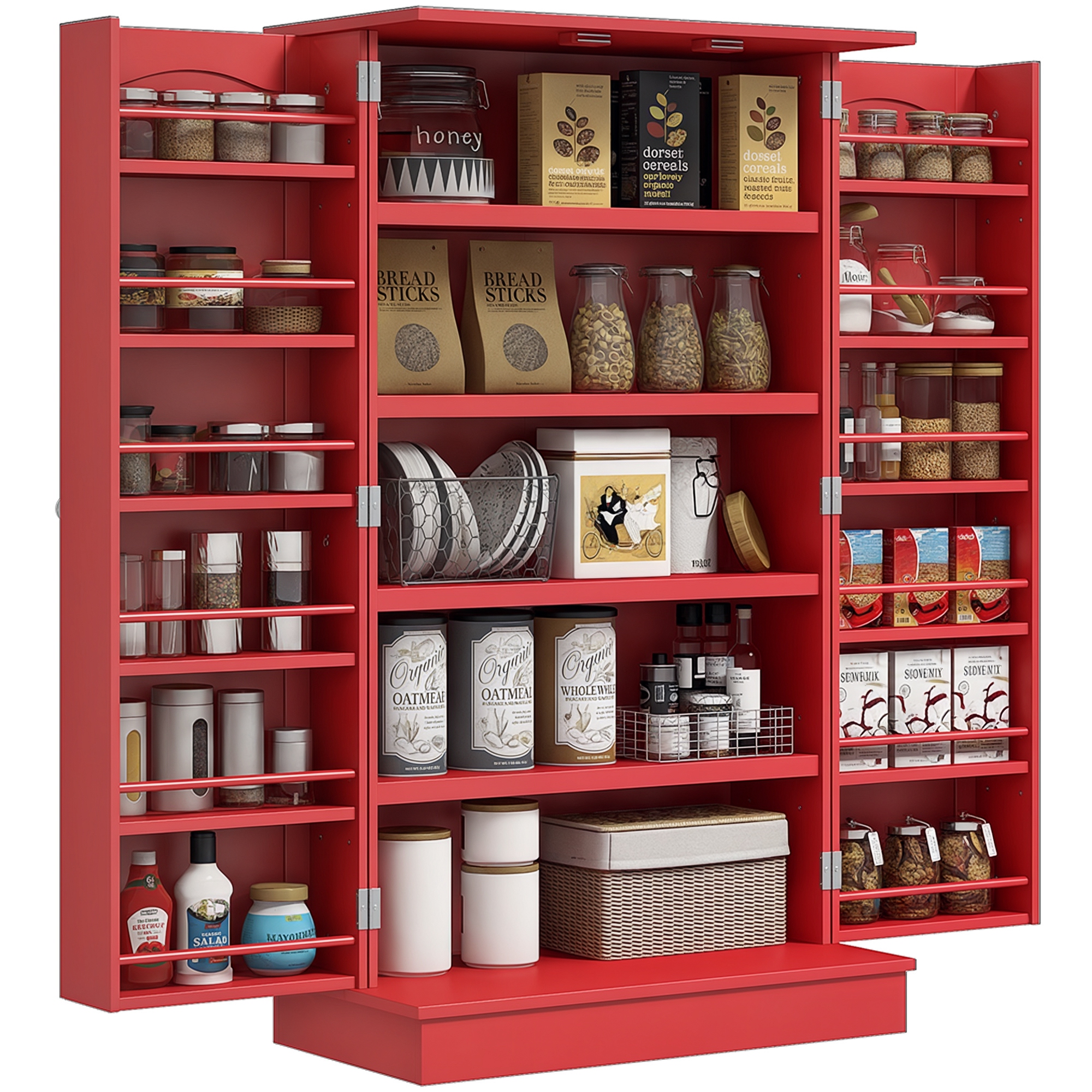 Freestanding Kitchen Pantry Cabinet, Kitchen Cabinet with 12 Door Shelves, Double Doors, 5-tier Shelving, Gray (Drop Shipping Only, Not for Amazon)