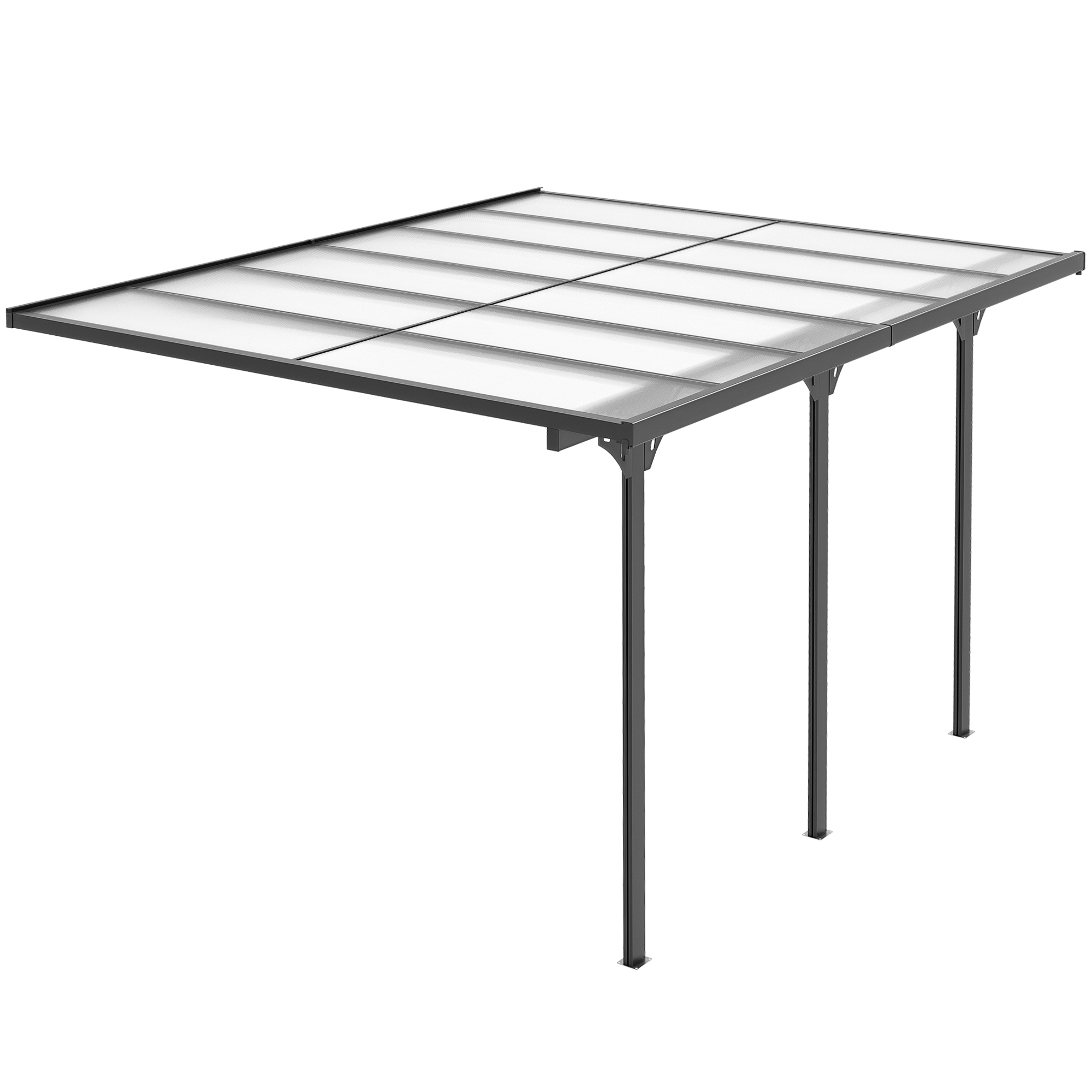 12' x 10' Outdoor Polycarbonate Pergola, Transparent UV Blocking Awning, Hardtop Deck Gazebo, Aluminum, Gray (Drop Shipping Only, Not for Amazon)