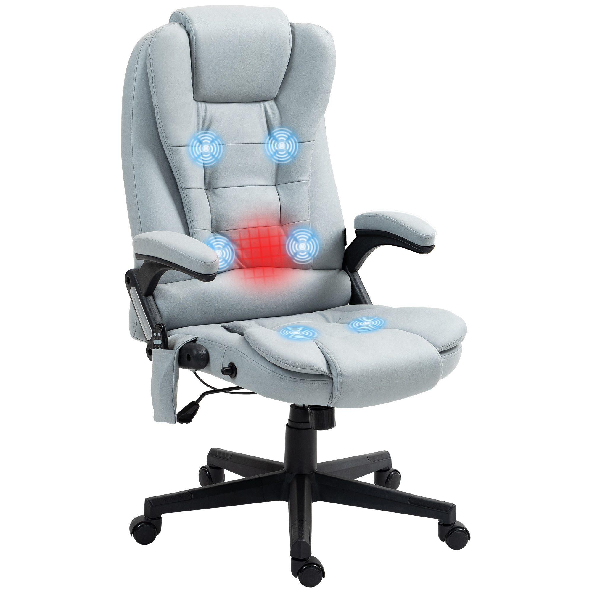 6 Point Vibrating Massage Office Chair with Heat, Microfiber Massage Desk Chair with Reclining Backrest, Light Gray (Drop Shipping Only, Not for Amazon)
