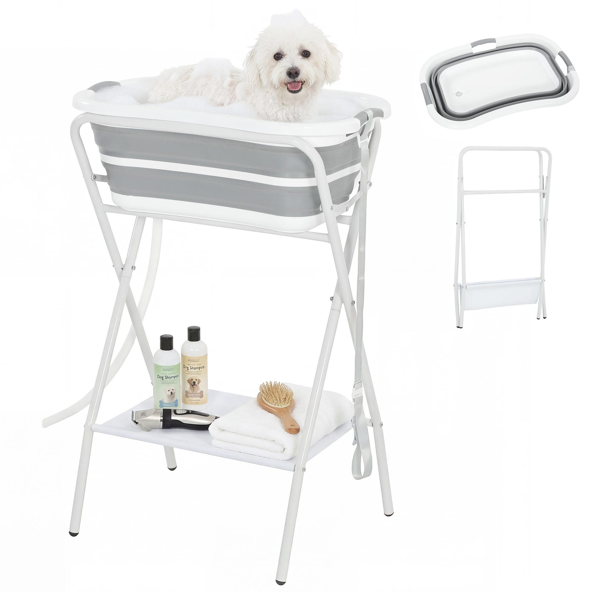 Dog Bath Tub, Portable Foldable Dog Bathtub with Stand, Drainage Hole, for Small Dogs Puppies Grey (Drop Shipping Only, Not for Amazon)