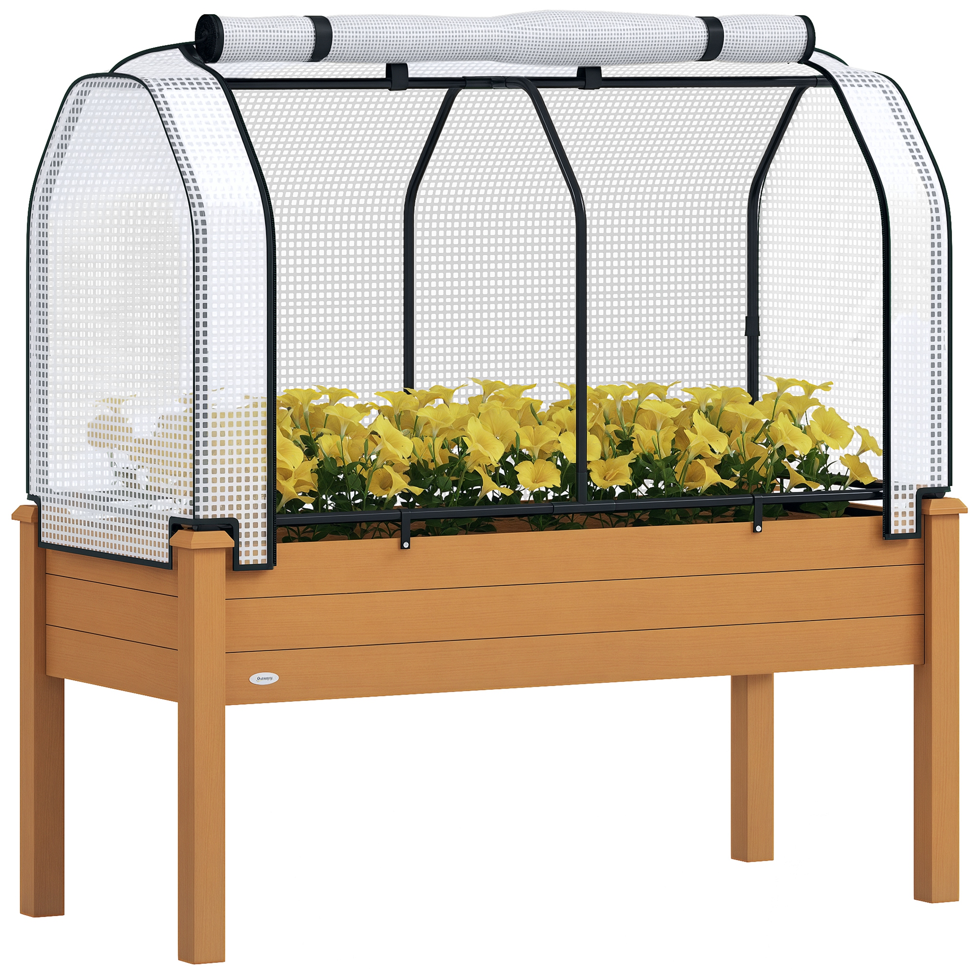 Raised Garden Bed with PE Greenhouse Cover Outdoor Planter Box for Herbs and Vegetables, 48 x 22 x 46 inch, Sand (Drop Shipping Only, Not for Amazon)
