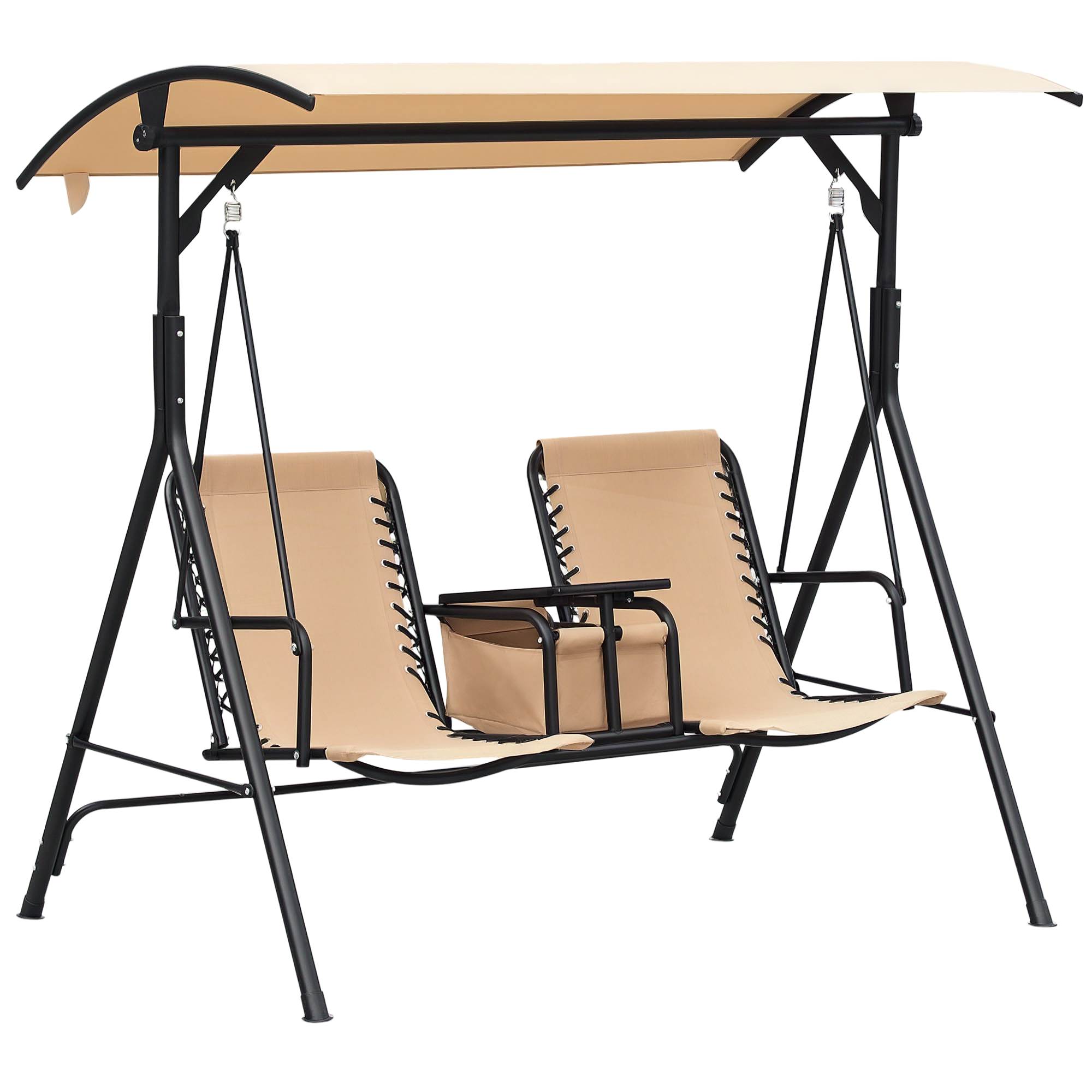 2 Person Porch Swing with Canopy, Storage Table, Cup Holder, Blue (Drop Shipping Only, Not for Amazon)