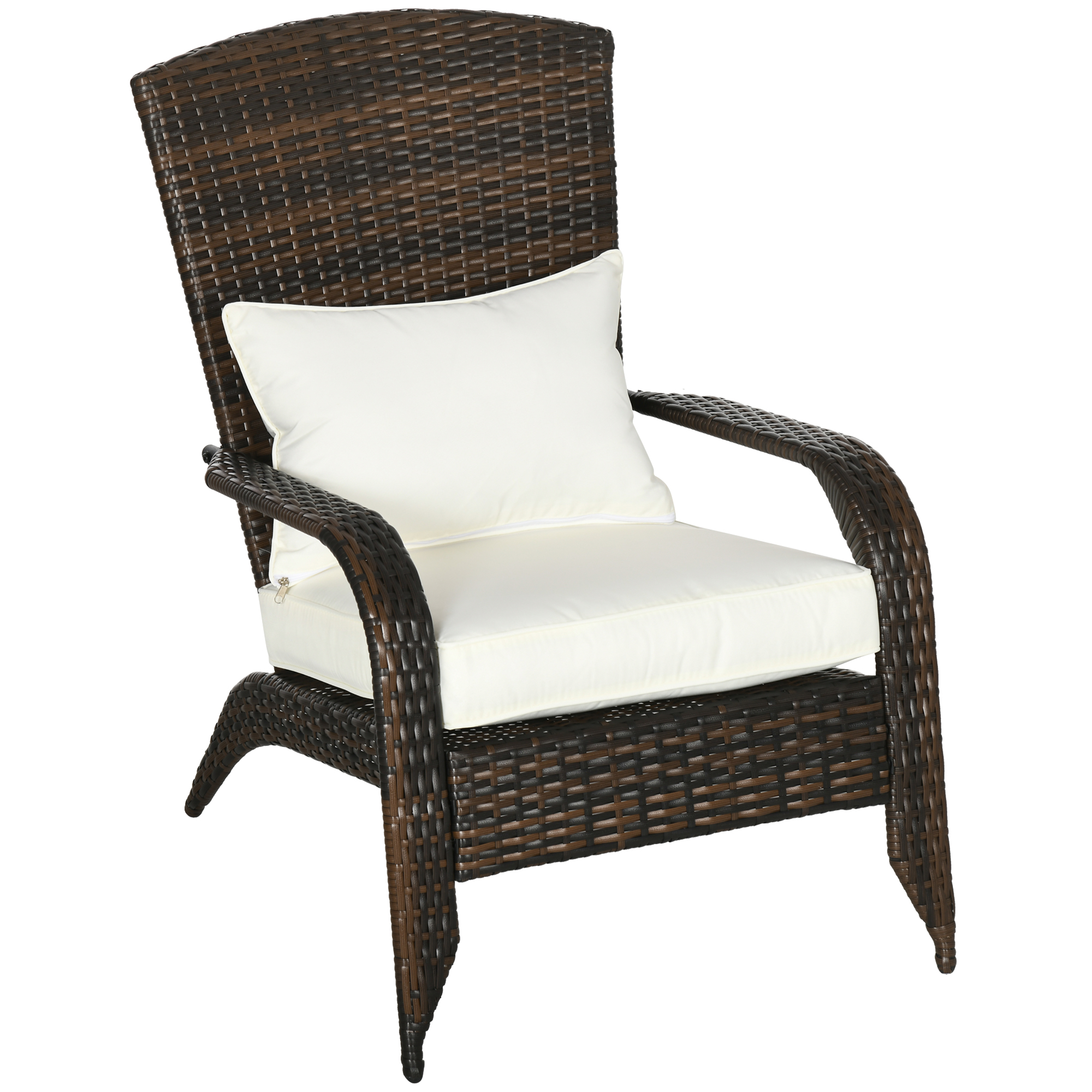 Patio Wicker Adirondack Chair, Outdoor All-Weather Rattan Fire Pit Chair w/ Soft Cushions, Tall Curved Backrest (Drop Shipping Only, Not for Amazon)