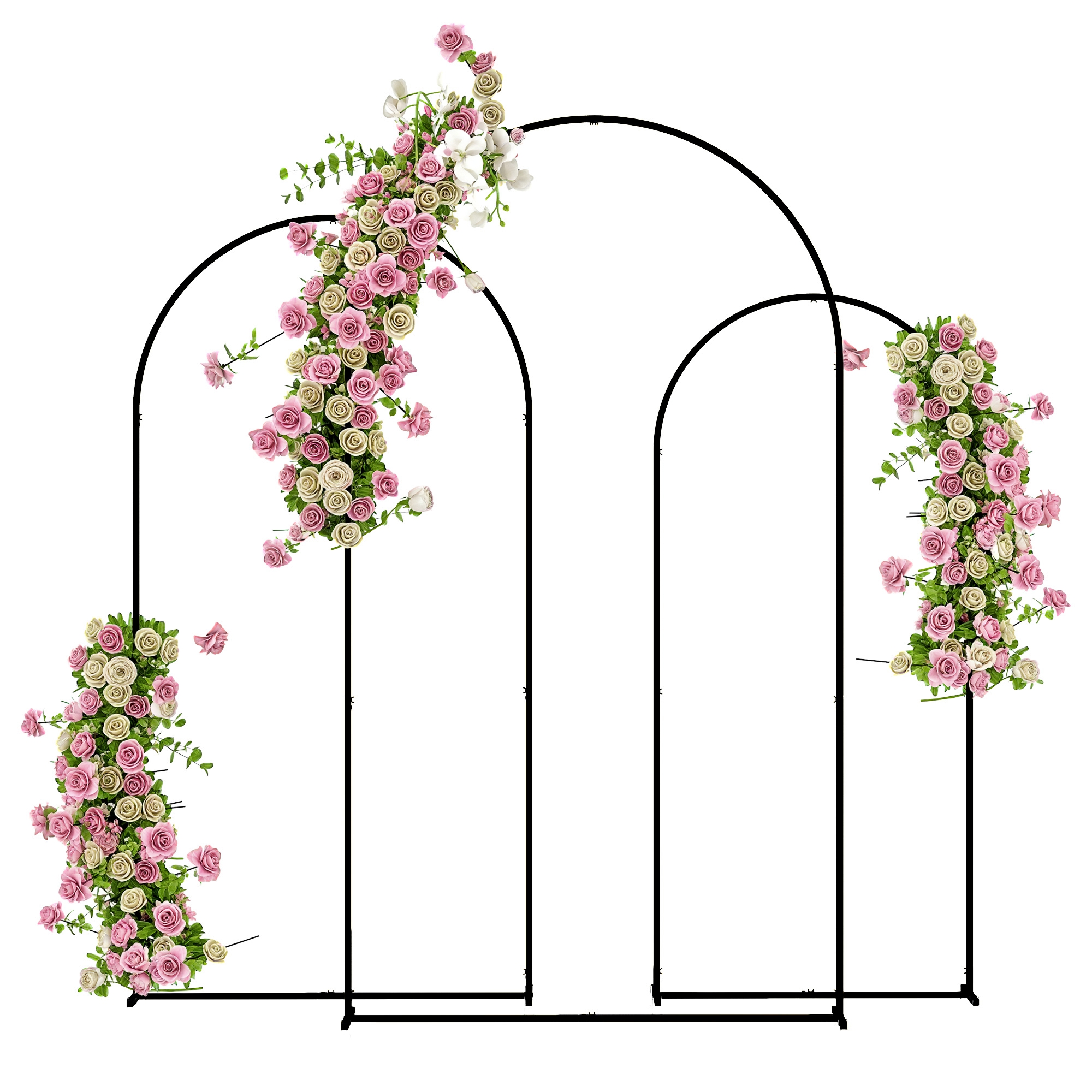 Metal Arch Backdrop Stand Set of 3, 7/6.5/6 ft Wedding Arch Frame, Balloon Backdrop Arch Stand Set for Birthday Party, Bridal Shower, Graduation, Ceremony, Banquet Decorations, Black (Drop Shipping Only, Not for Amazon)