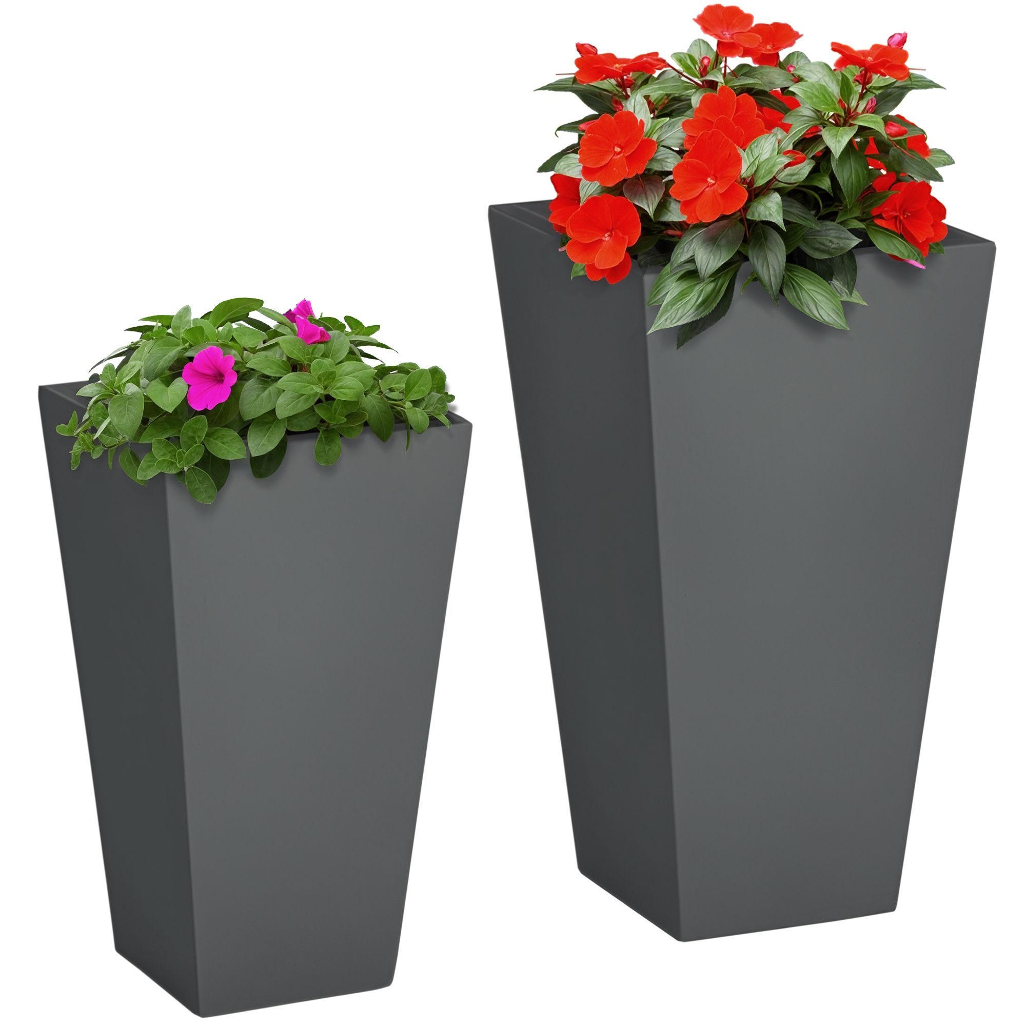 2-Pack Outdoor Planter Set, Flower Pots with Drainage Holes, Durable & Stackable Plant Pot, 22in & 18in, for Porch, Entryway, Patio, Yard, Garden, White (Drop Shipping Only, Not for Amazon)