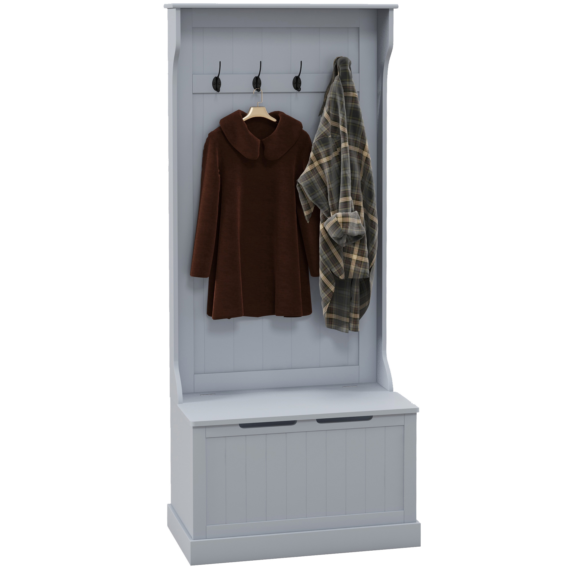 Entryway Hall Tree with Coat Rack and Sitting Bench, Mudroom Bench with Storage, and Hooks, Gray (Drop Shipping Only, Not for Amazon)