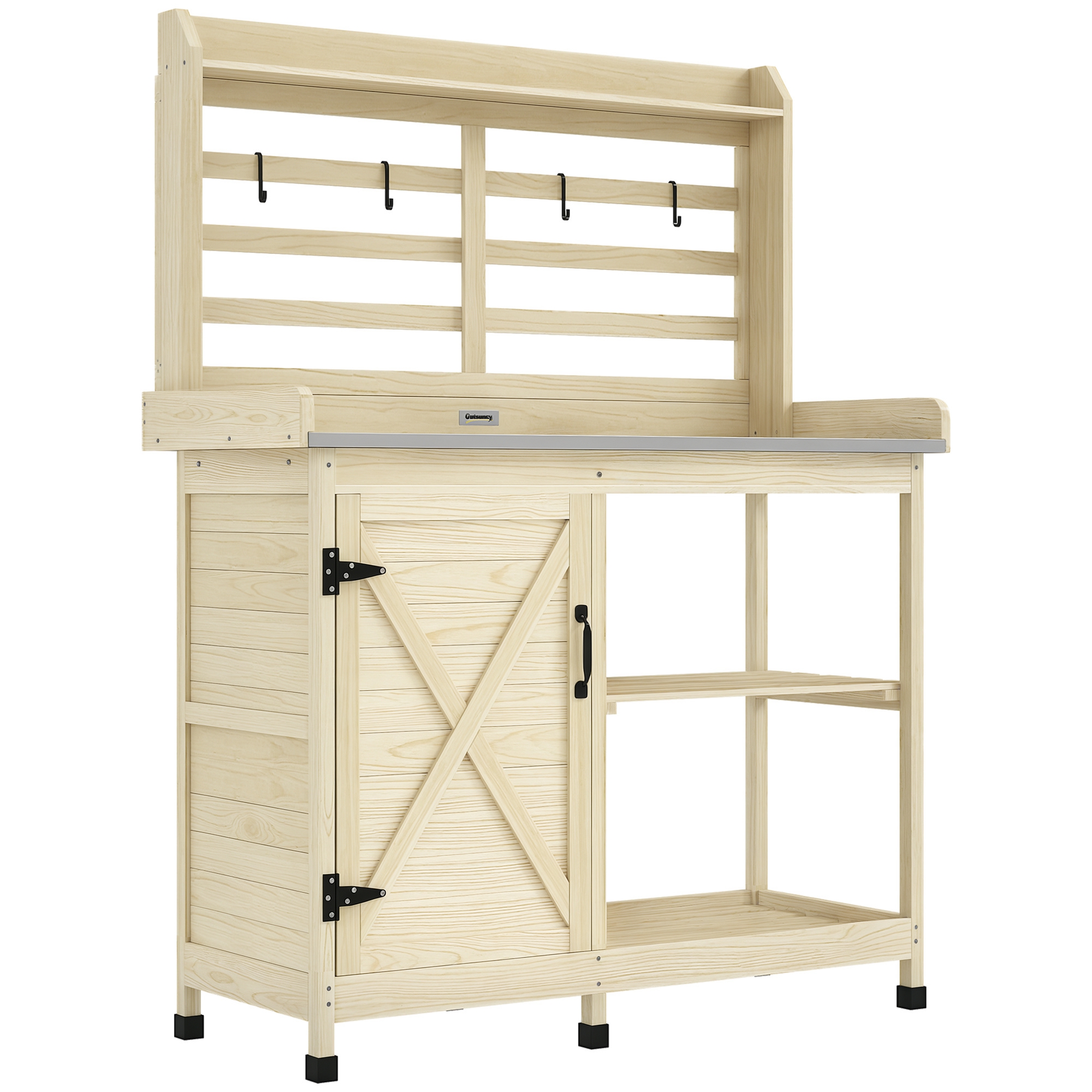 Wooden Potting Bench with Storage, Sink, Water Tap for Backyard, Patio, Balcony, Natural (Drop Shipping Only, Not for Amazon)
