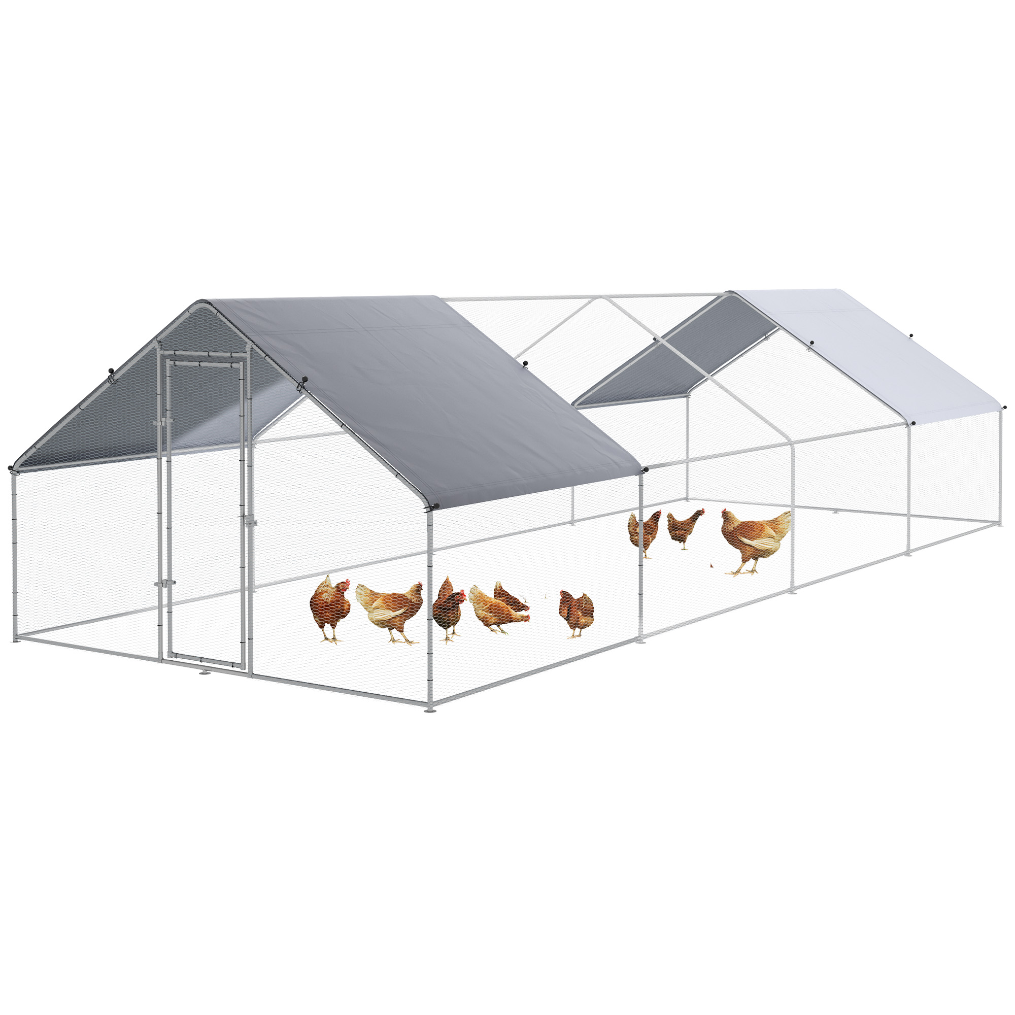 Large Chicken Coop Metal Chicken Run for Chickens with Waterproof and Anti-UV Cover, Spire Shaped Walk in Fence Cage Hen House for Outdoor and Yard Farm Use, 1.3