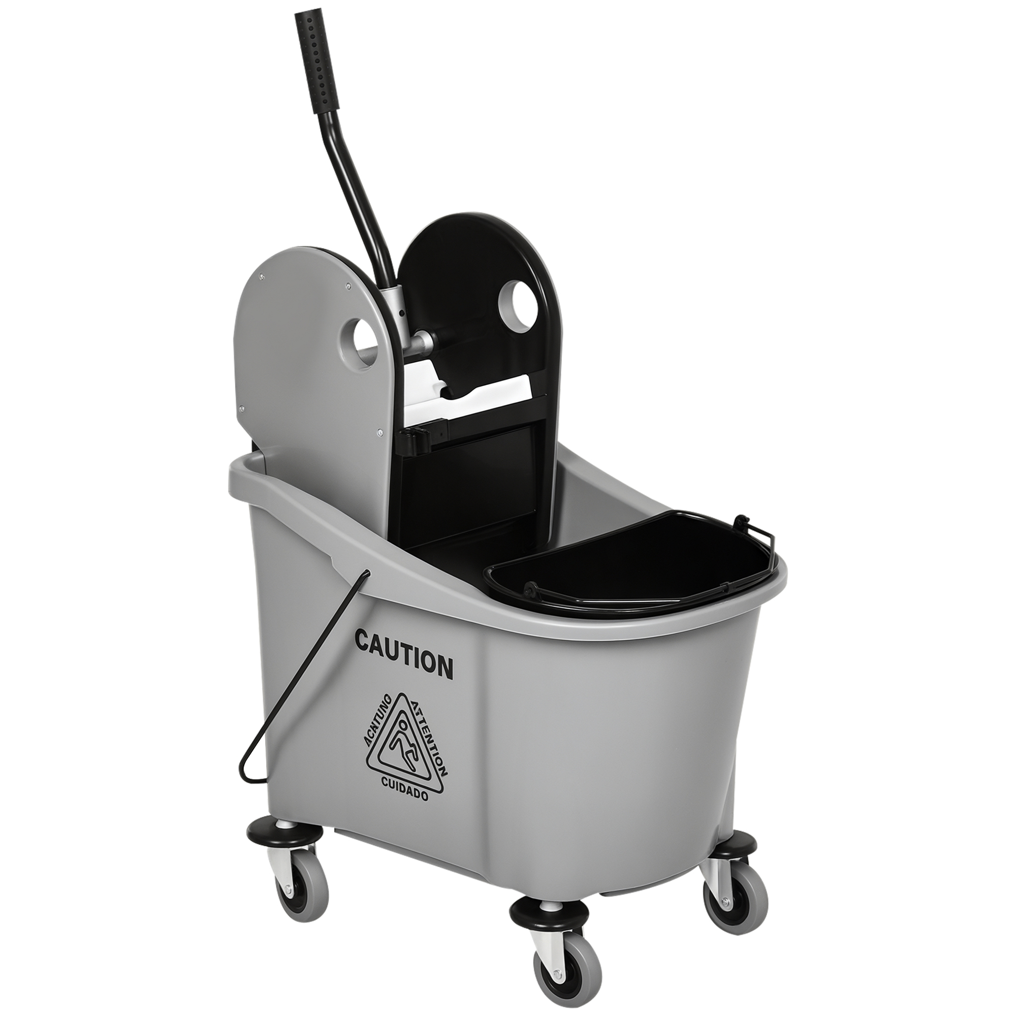36L Mop Bucket Wringer Cart w/ Down Press Wringer, Wheels, Mop-Handle Holder, Grey (Drop Shipping Only, Not for Amazon)