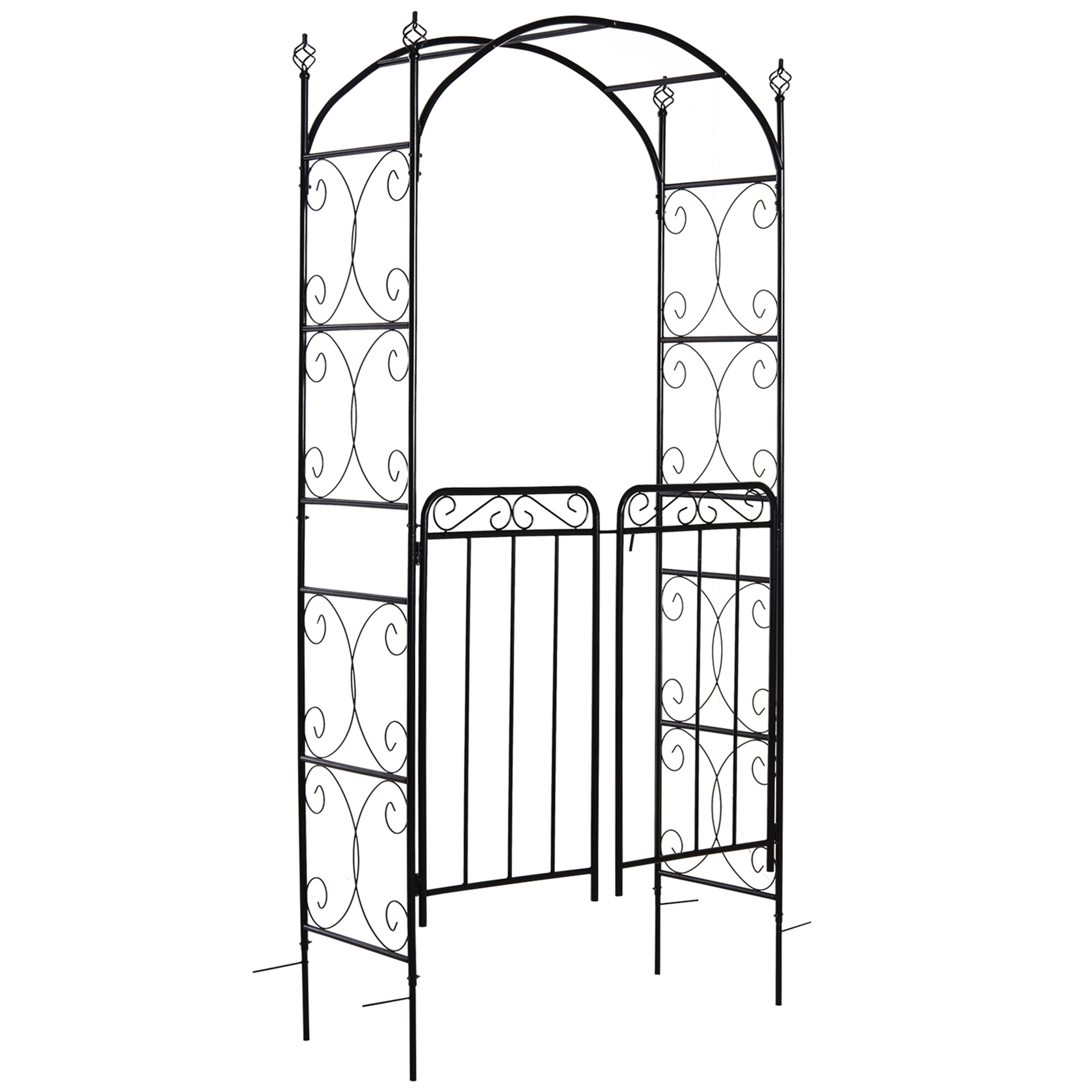 Garden Arch Arbor with Gate, Metal Arch Trellis, Garden Archway for Climbing Vines, Wedding Ceremony Decoration, Black (Drop Shipping Only, Not for Amazon)