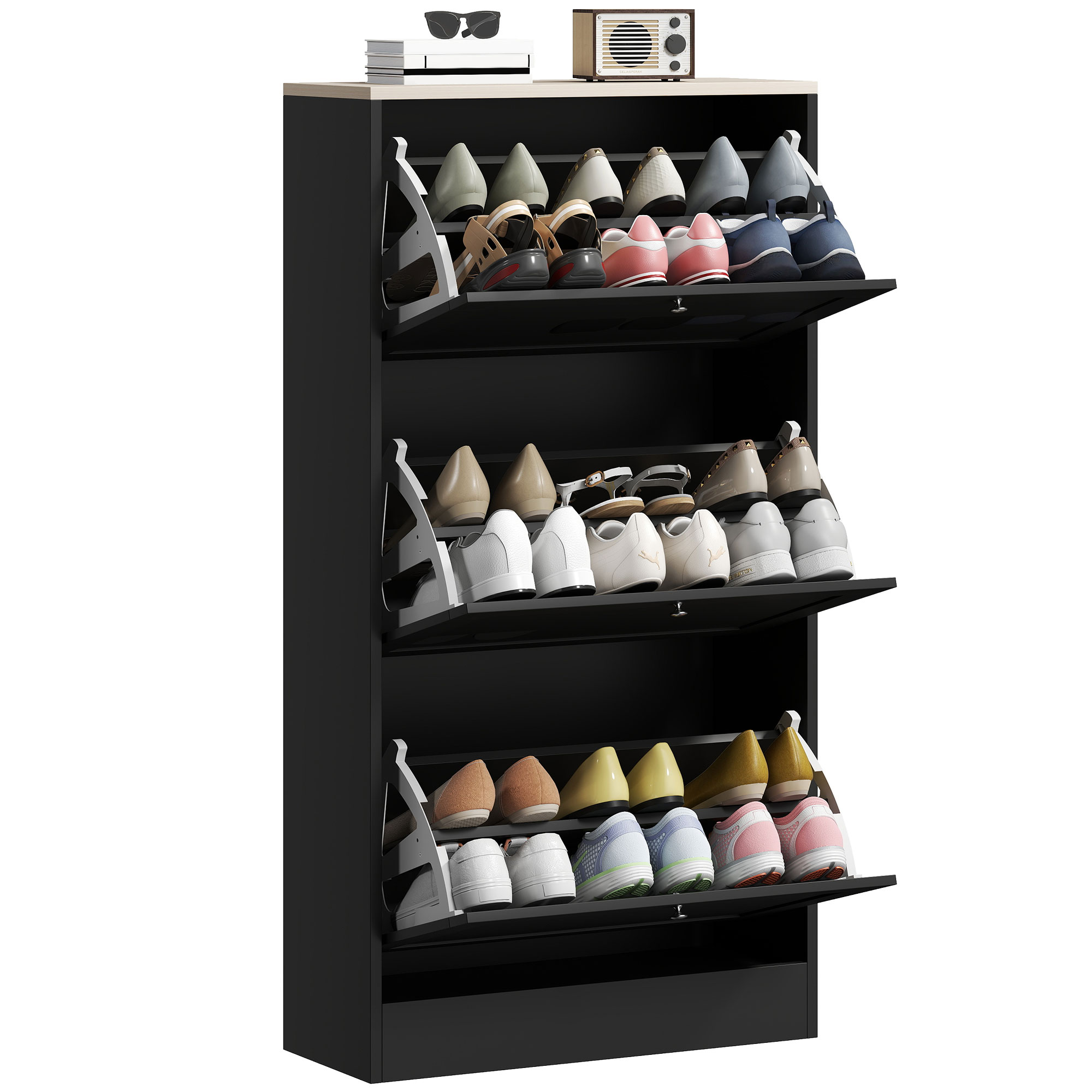 Modern Compact Three-Drawer Shoe Storage Cabinet - Black (Drop Shipping Only, Not for Amazon)