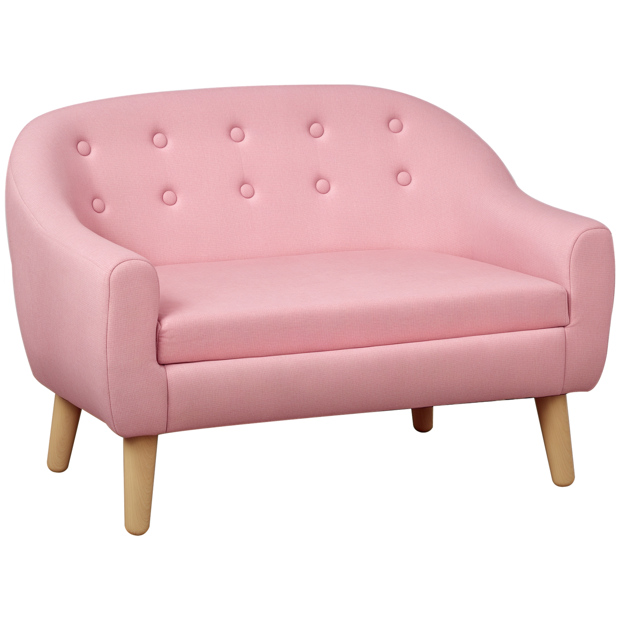 2-Seat Kids Sofa, Toddler Sofa Couch, Linen-Like Fabric & Wood Frame Sofa Chair for Ages 3-7, 11