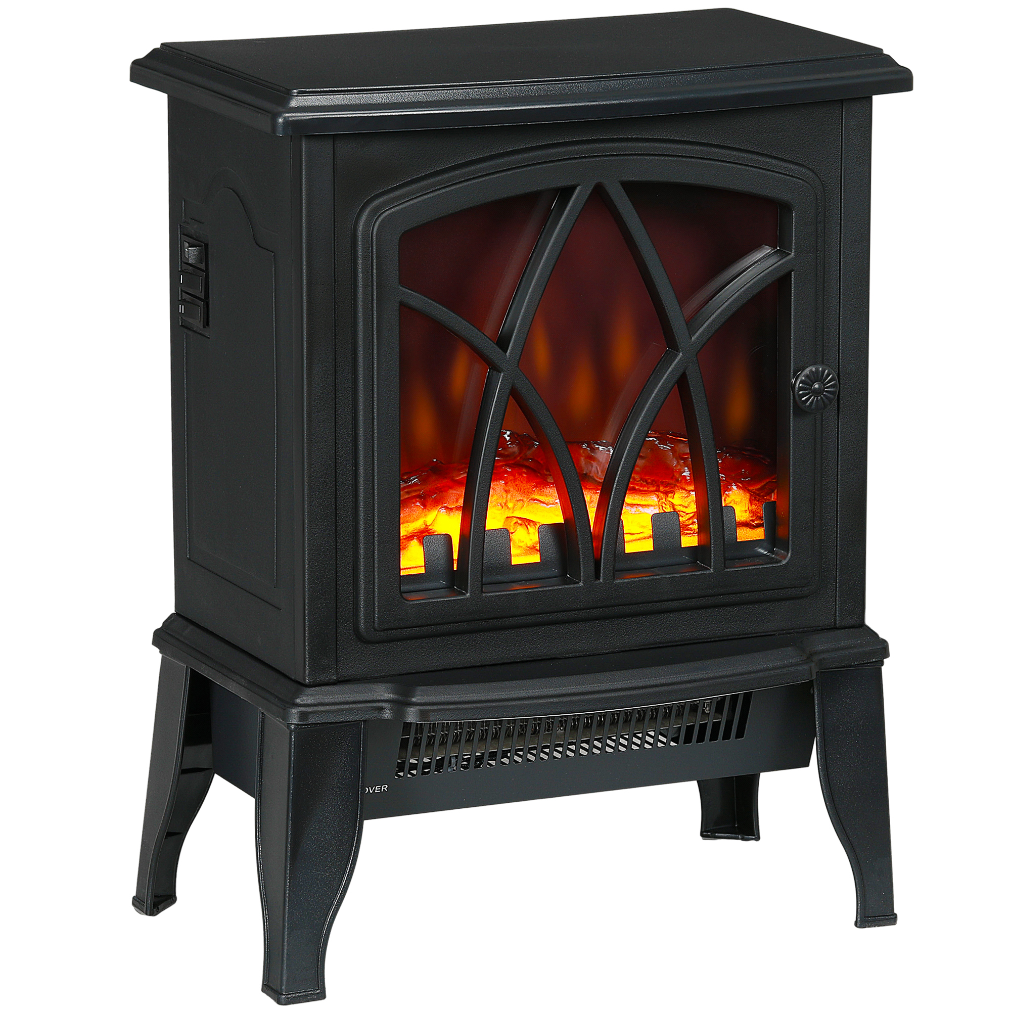 Electric Fireplace Heater, Freestanding Fireplace Stove with Realistic Flames Overheating Protection 750W/1500W, Black (Drop Shipping Only, Not for Amazon)