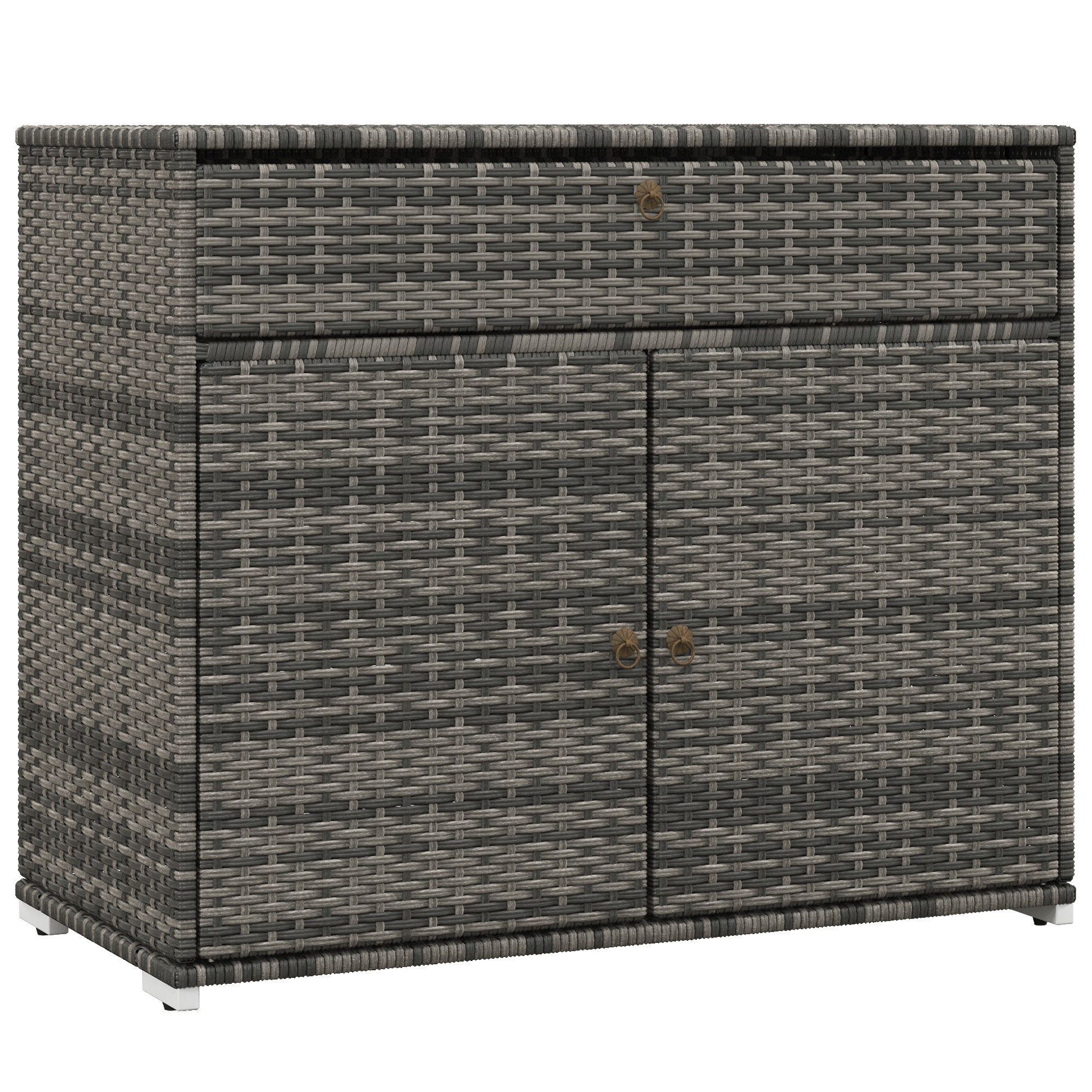 Outdoor Storage Cabinet, Waterproof PE Rattan Cabinet with Drawer for Indoor, Outdoor Swimming Pool, Gray (Drop Shipping Only, Not for Amazon)
