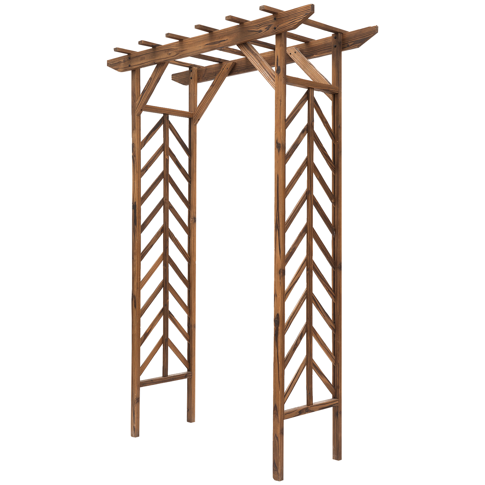 Wooden Garden Arbor, Arch Trellis with Classic Countryside Style, Pergola Style Roof for Climbing Vines (Drop Shipping Only, Not for Amazon)