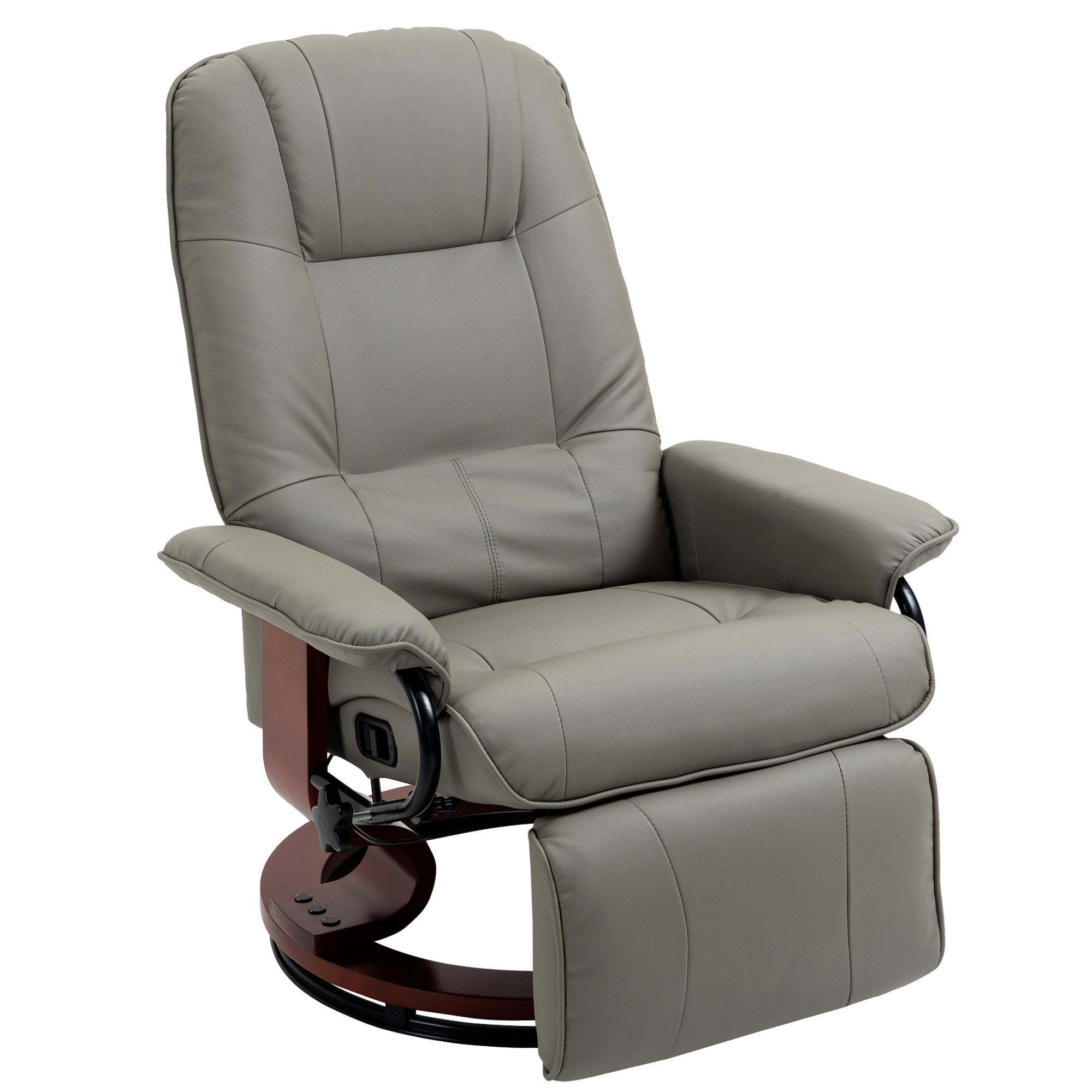Faux Leather Manual Recliner, Adjustable Swivel Lounge Chair with Footrest, Armrest and Wrapped Wood Base for Living Room, Black (Drop Shipping Only, Not for Amazon)